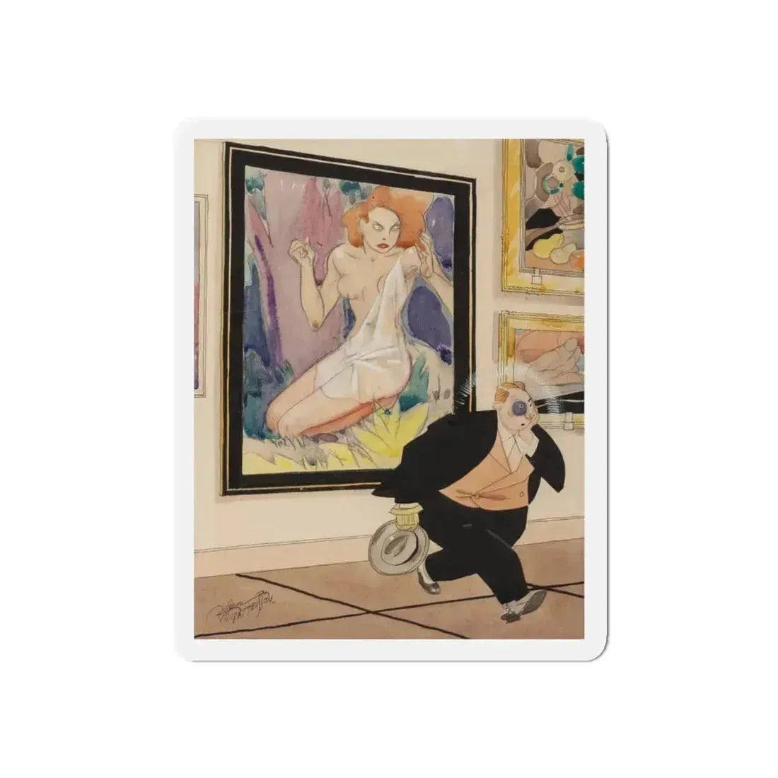 Art Lover (Magazine Illustration) Refrigerator Magnet 6 Inch Die-Cut - The Sticker Space