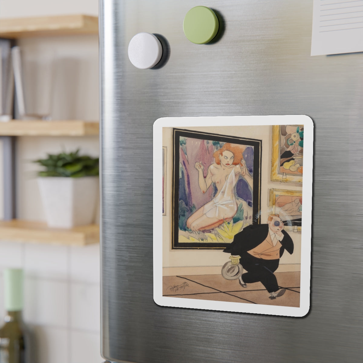 Art Lover (Magazine Illustration) Refrigerator Magnet-The Sticker Space