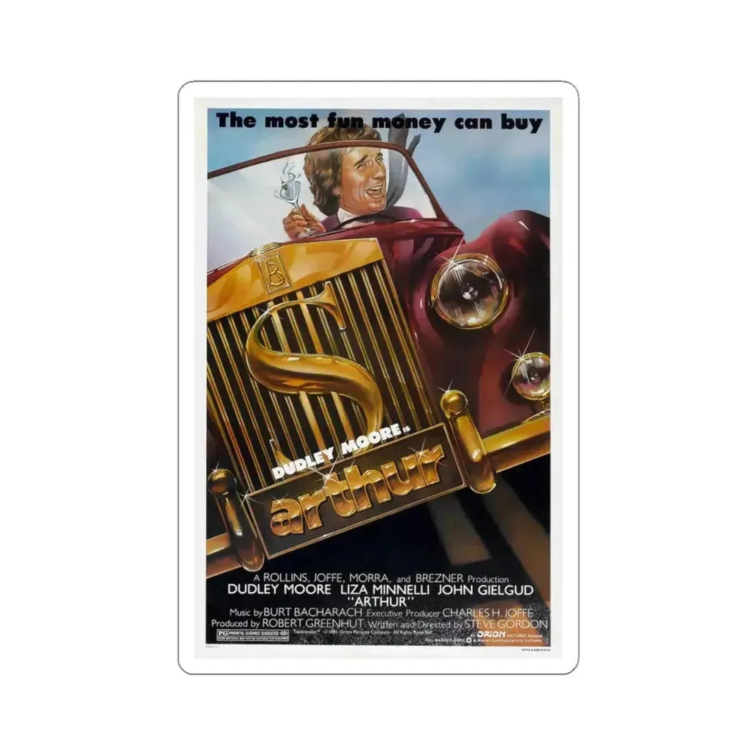 Arthur 1981 Movie Poster - STICKER Vinyl Kiss-Cut Decal 4 Inch White - The Sticker Space