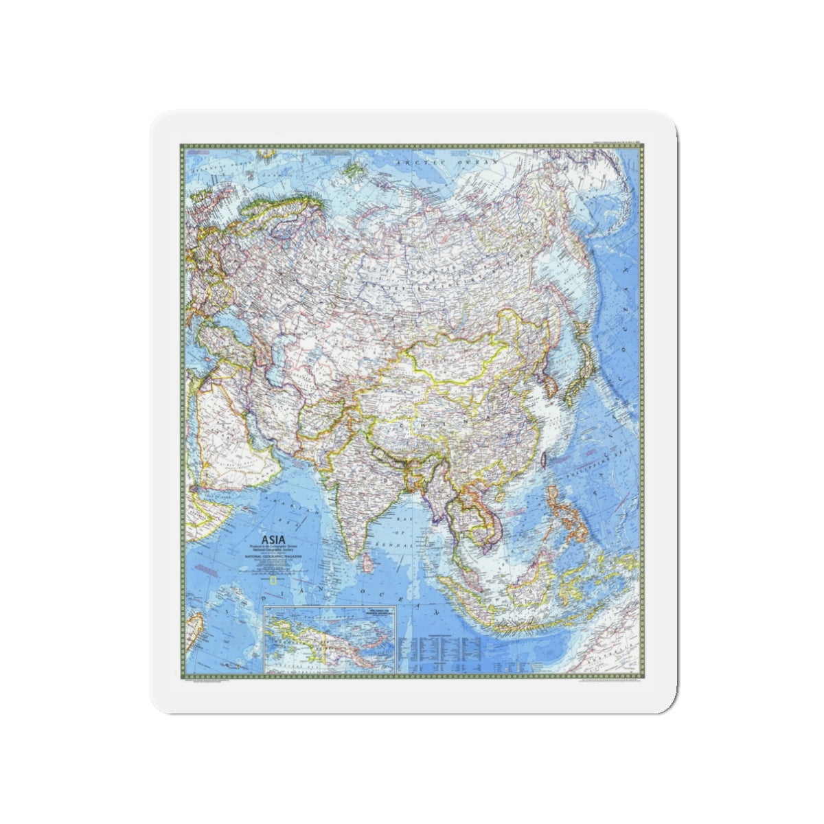 Asia (1971) (Map) Refrigerator Magnet-3" x 3"-The Sticker Space