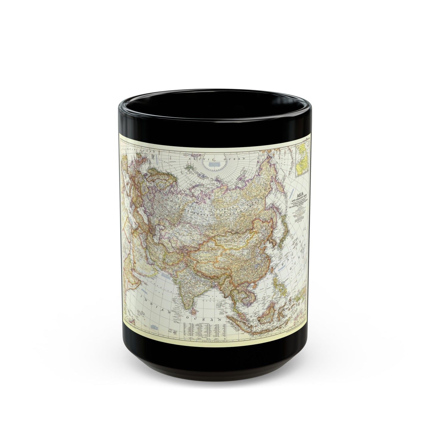 Asia and Adjacent Areas (1951) (Map) Black Coffee Mug-15oz-The Sticker Space