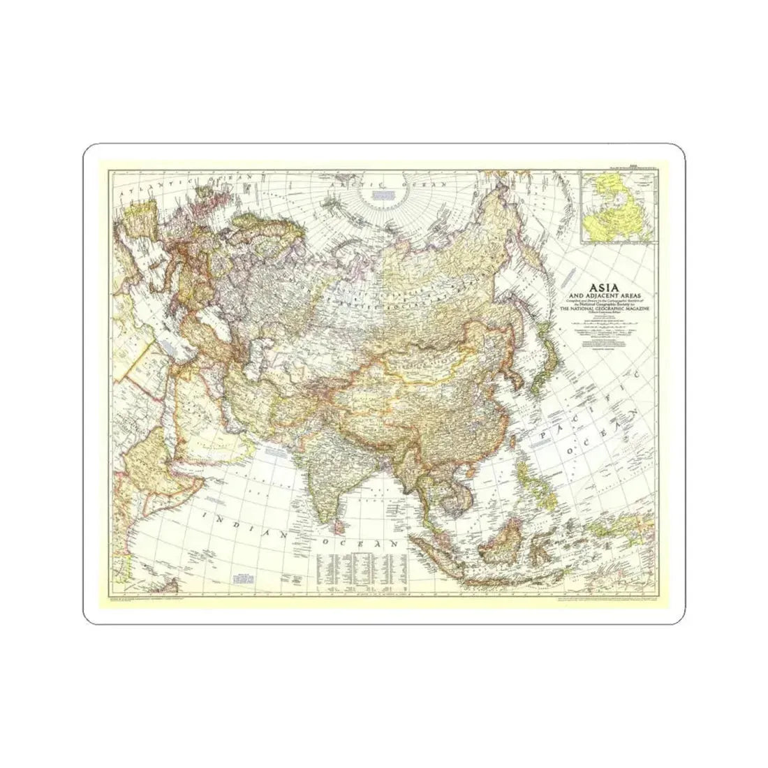 Asia and Adjacent Areas (1951) (Map) STICKER Vinyl Kiss-Cut Decal 6 Inch White - The Sticker Space