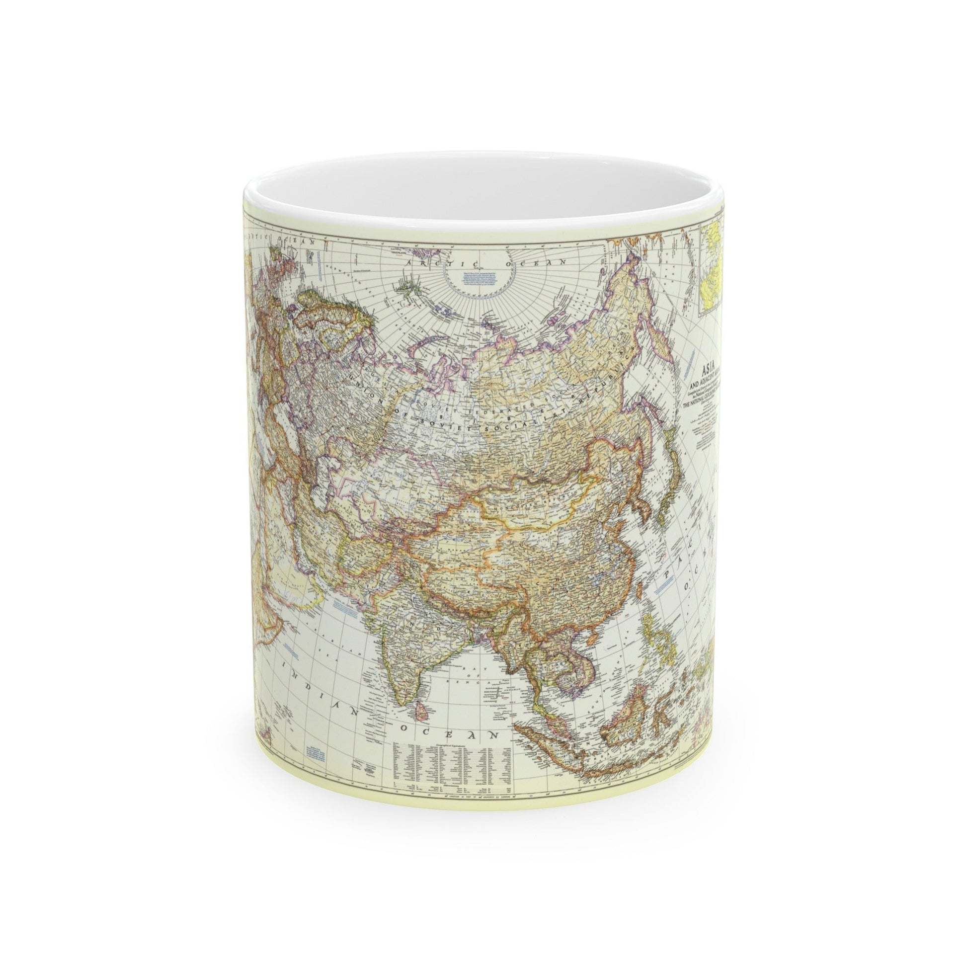 Asia and Adjacent Areas (1951) (Map) White Coffee Mug-11oz-The Sticker Space