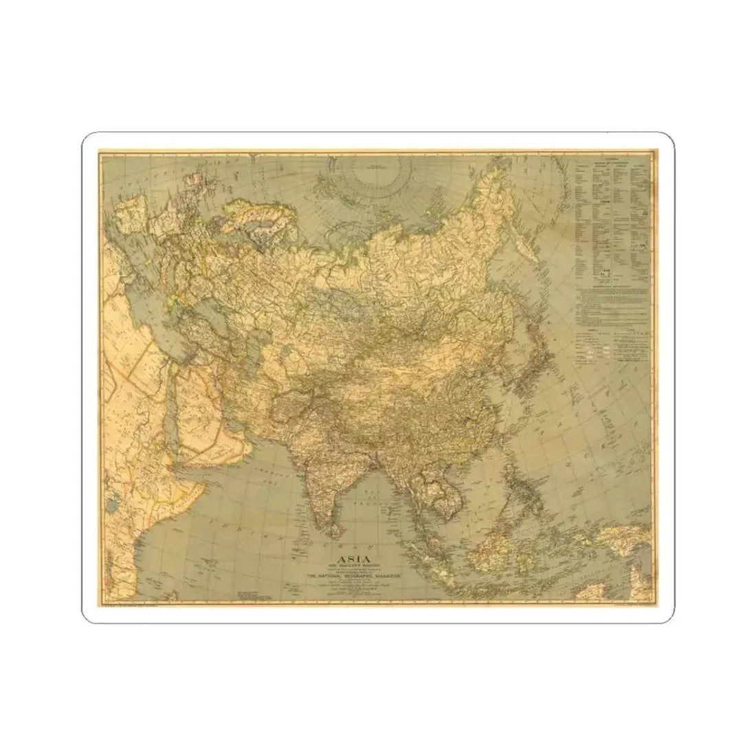 Asia and Adjacent Regions (1933) (Map) STICKER Vinyl Kiss-Cut Decal 3 Inch White - The Sticker Space