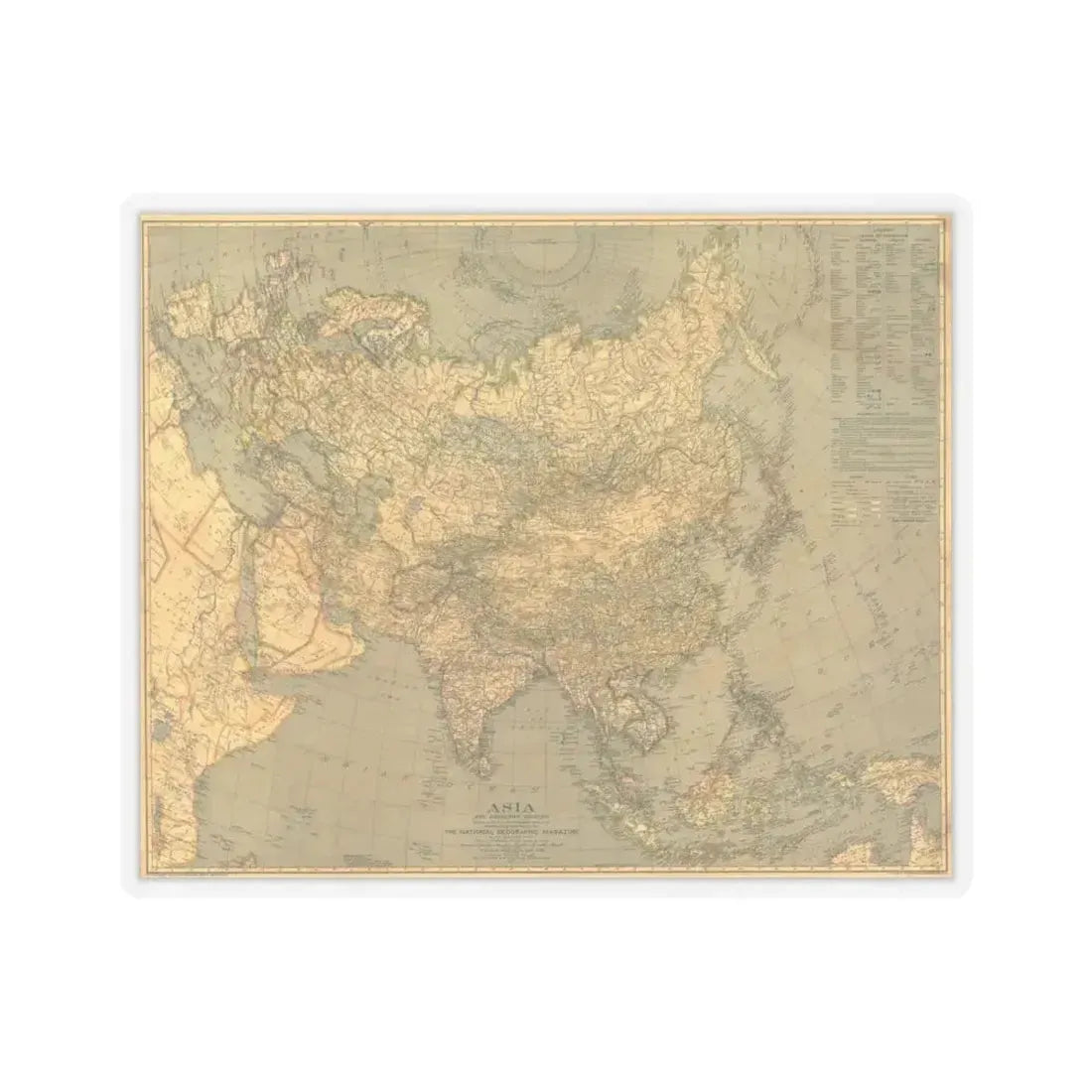 Asia and Adjacent Regions (1933) (Map) STICKER Vinyl Kiss-Cut Decal 4 Inch Transparent - The Sticker Space