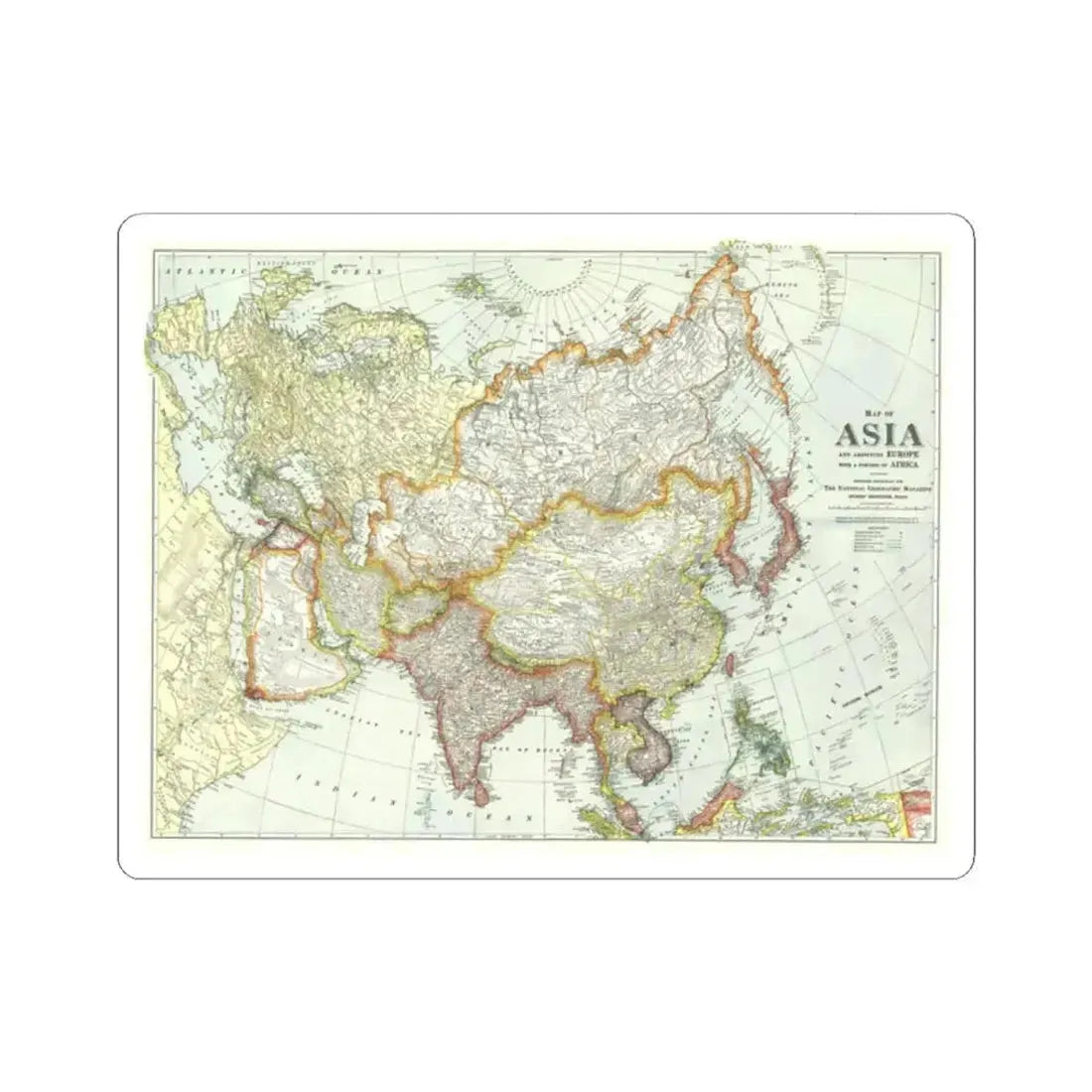 Asia and Adjoining Europe (1921) (Map) STICKER Vinyl Kiss-Cut Decal 2 Inch White - The Sticker Space