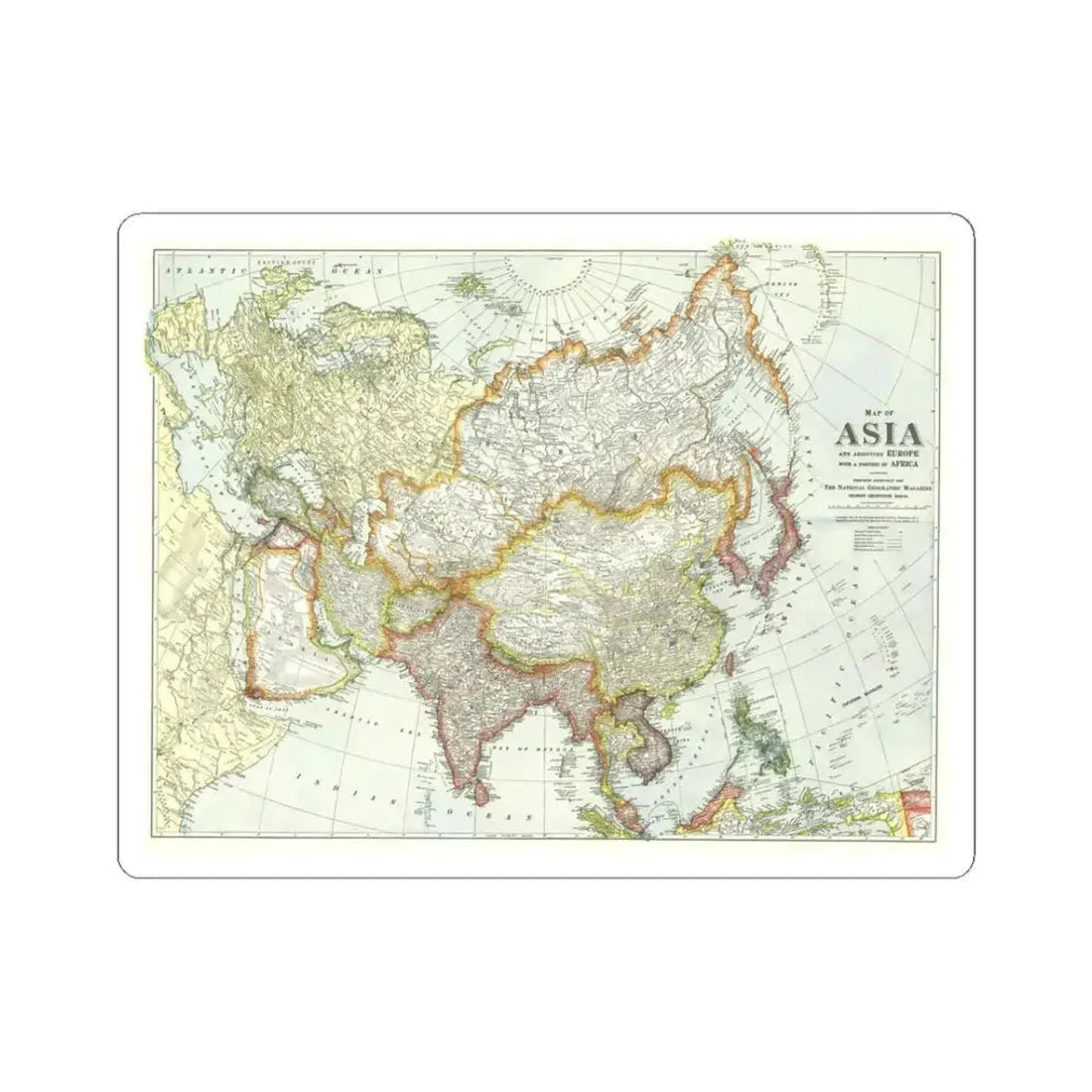 Asia and Adjoining Europe (1921) (Map) STICKER Vinyl Kiss-Cut Decal 3 Inch White - The Sticker Space