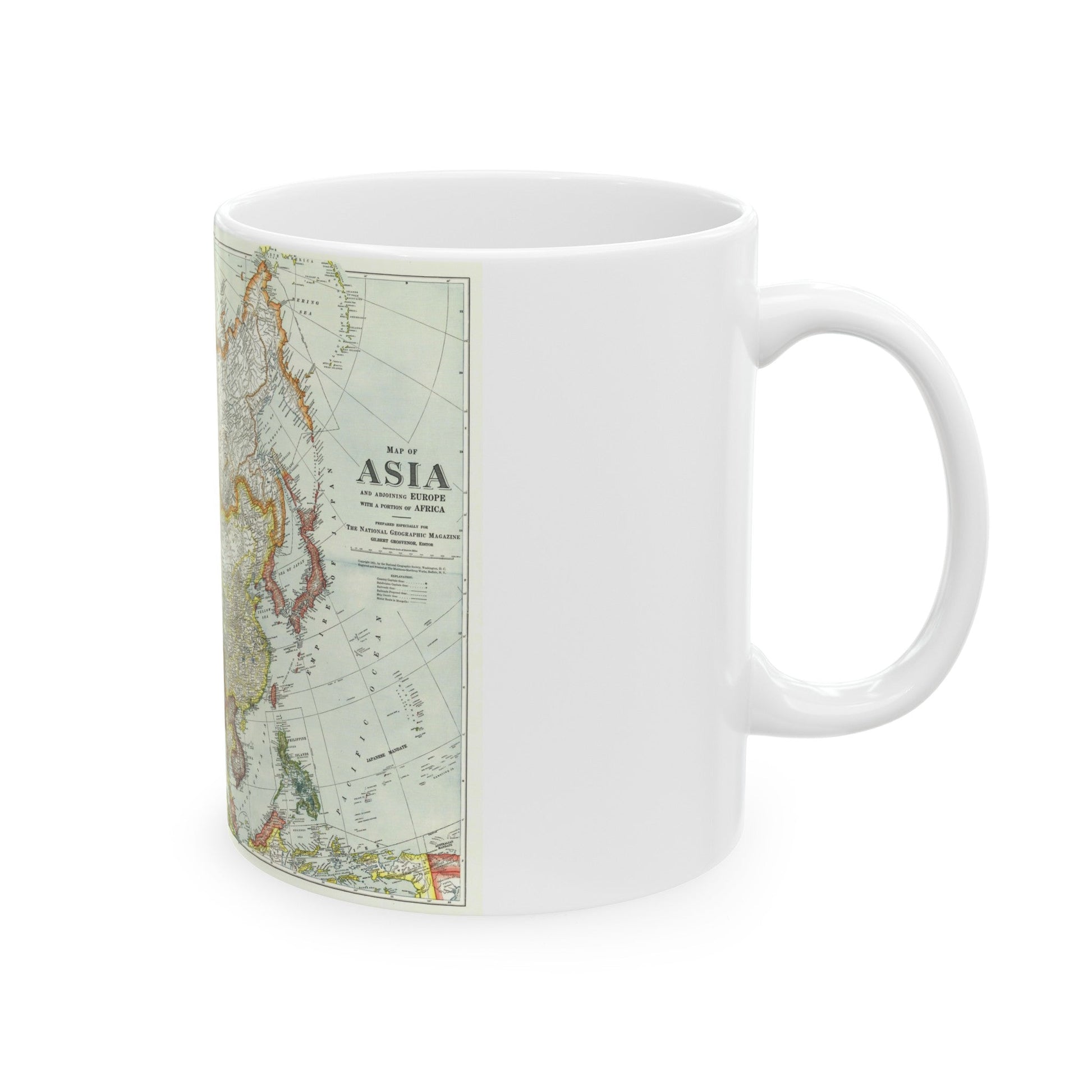 Asia and Adjoining Europe (1921) (Map) White Coffee Mug-The Sticker Space