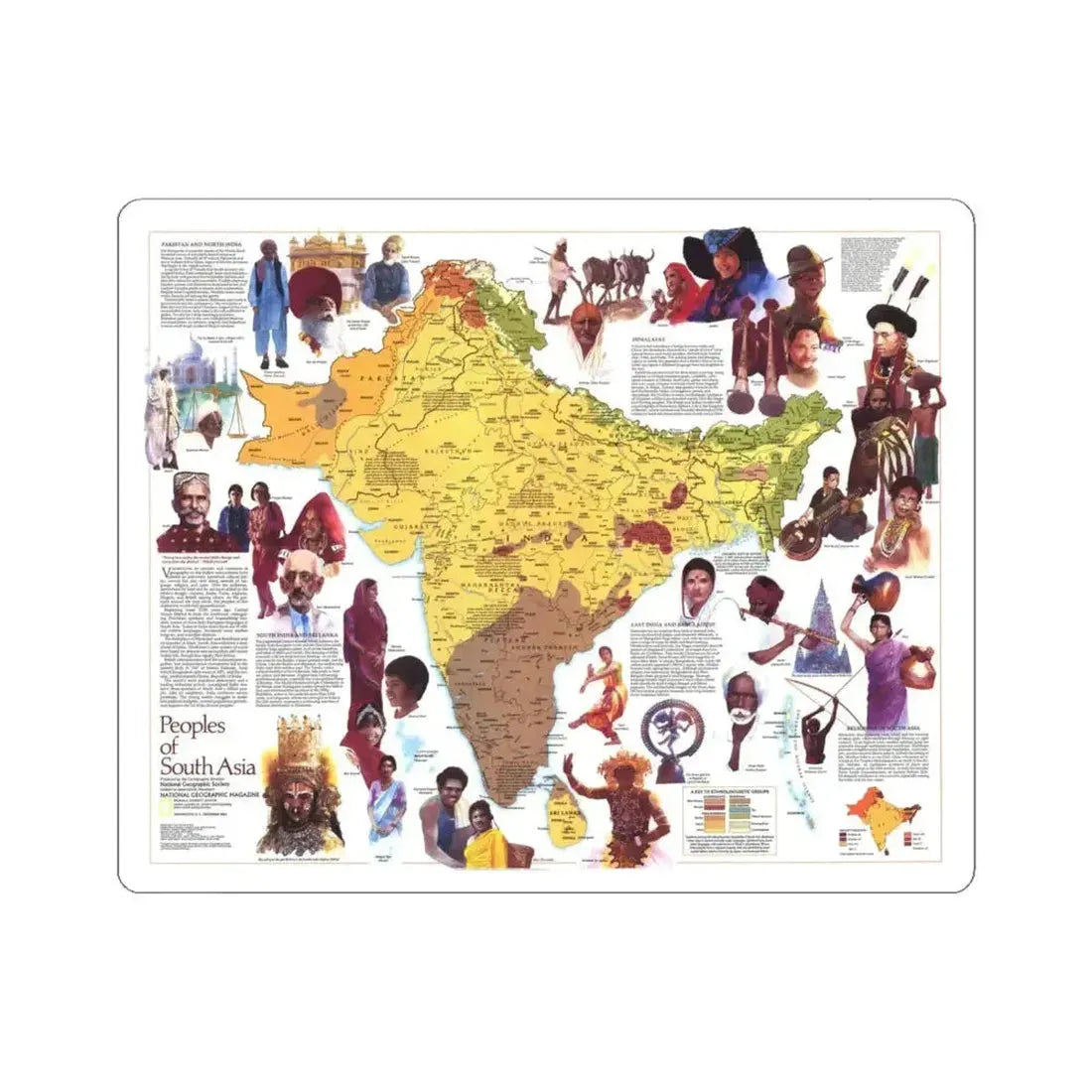 Asia - Peoples of South (1984) (Map) STICKER Vinyl Kiss-Cut Decal 6 Inch White - The Sticker Space