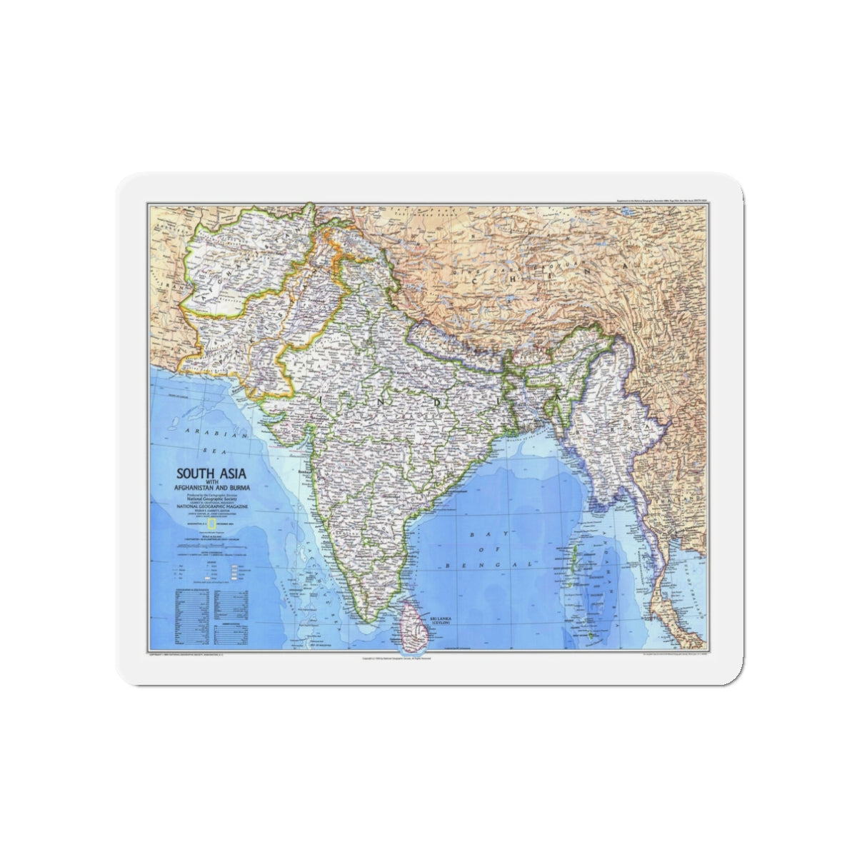 Asia - South (1984) (Map) Refrigerator Magnet-3" x 3"-The Sticker Space