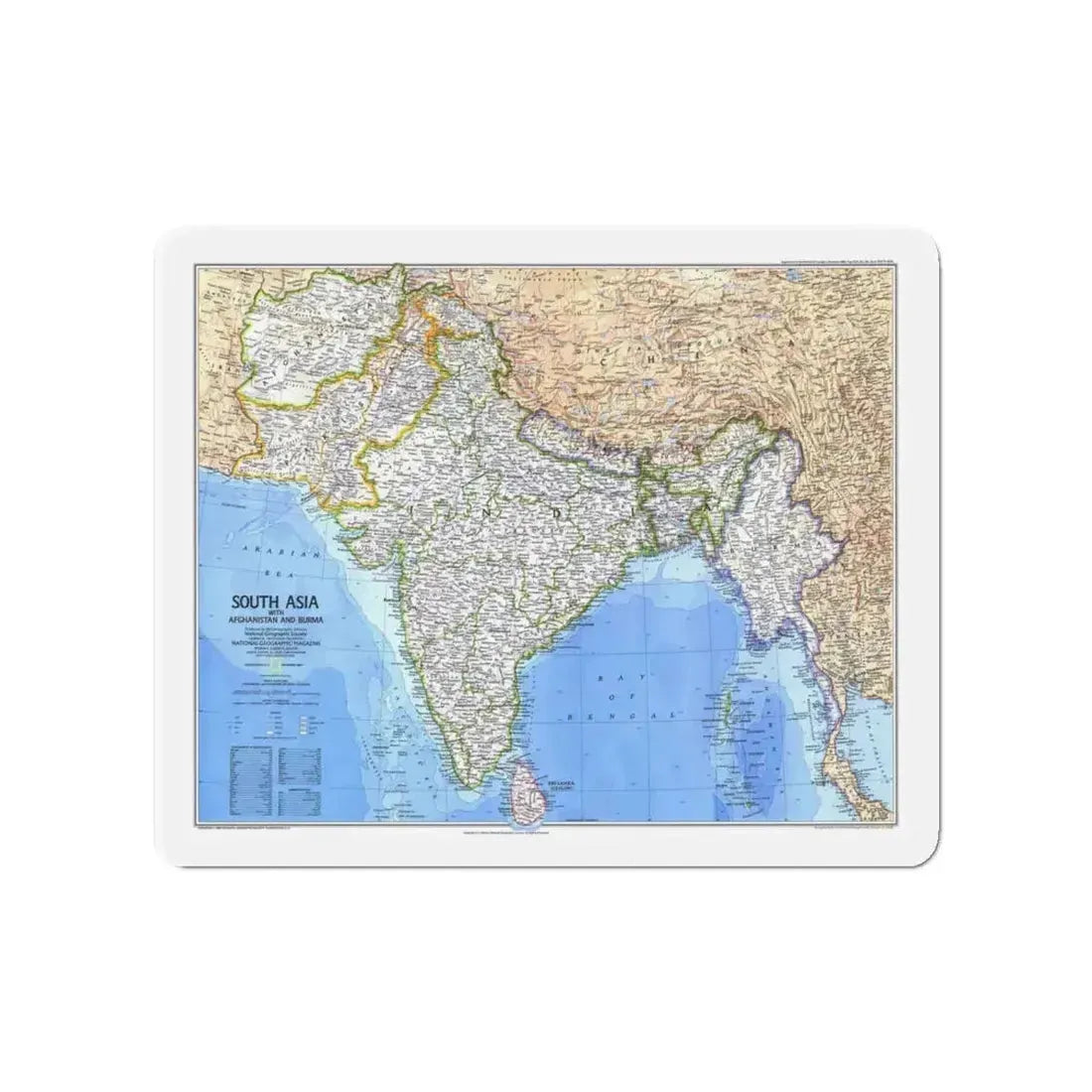 Asia - South (1984) (Map) Refrigerator Magnet 4 Inch - The Sticker Space