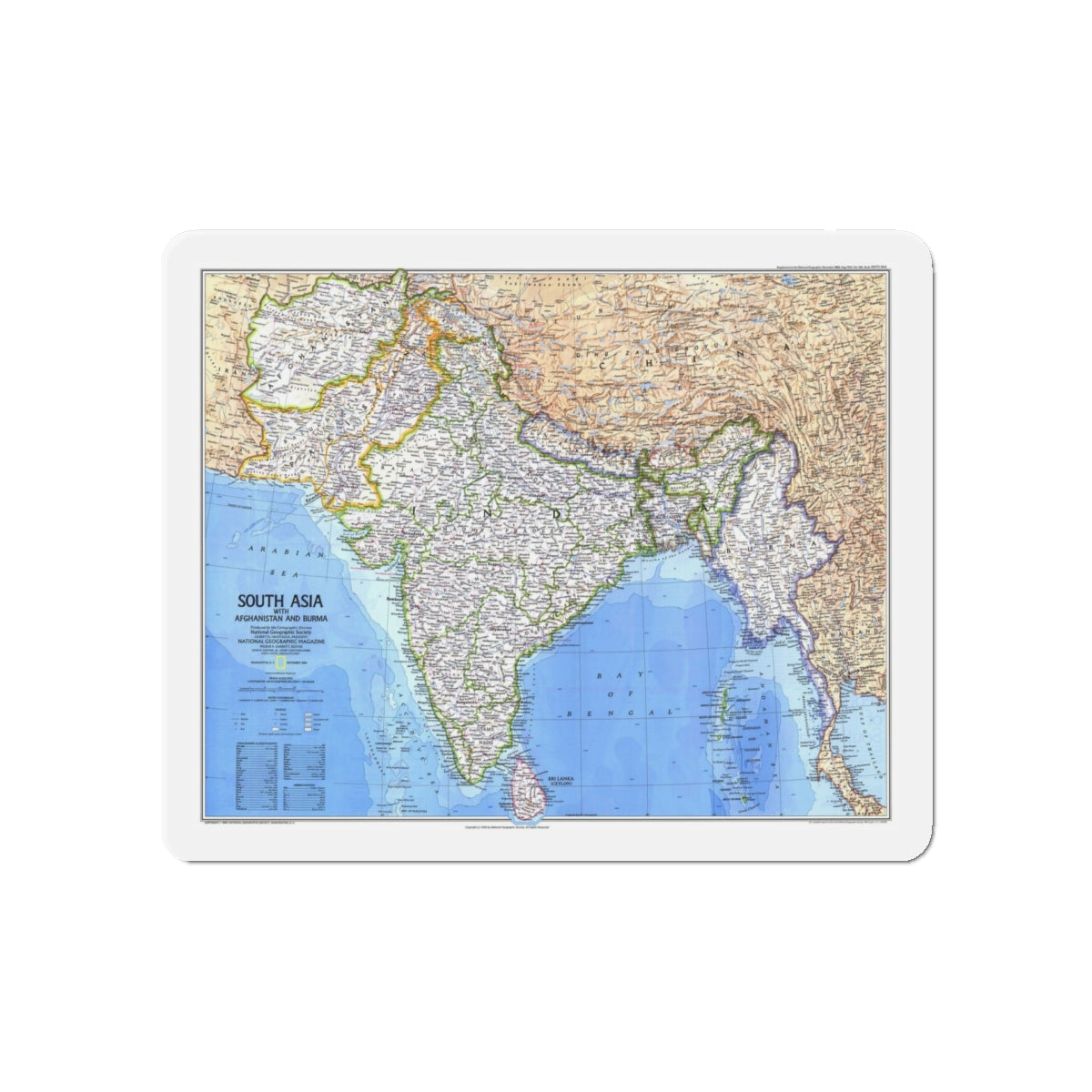 Asia - South (1984) (Map) Refrigerator Magnet-5" x 5"-The Sticker Space