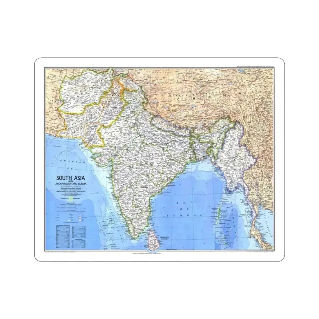 Asia - South (1984) (Map) STICKER Vinyl Kiss-Cut Decal 3 Inch White - The Sticker Space