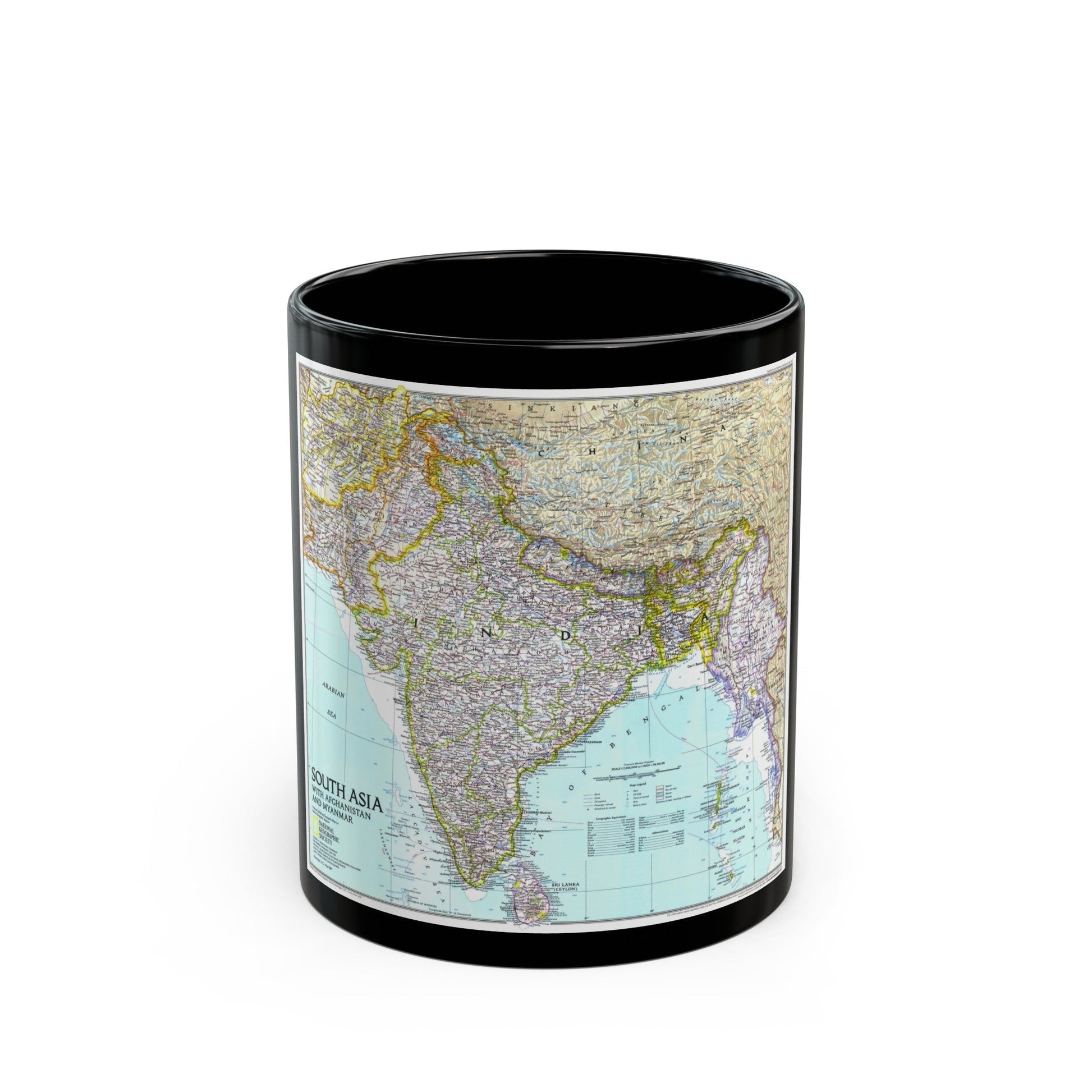 Asia - South with Afghanistan and Myanmar (1997) (Map) Black Coffee Mug-11oz-The Sticker Space