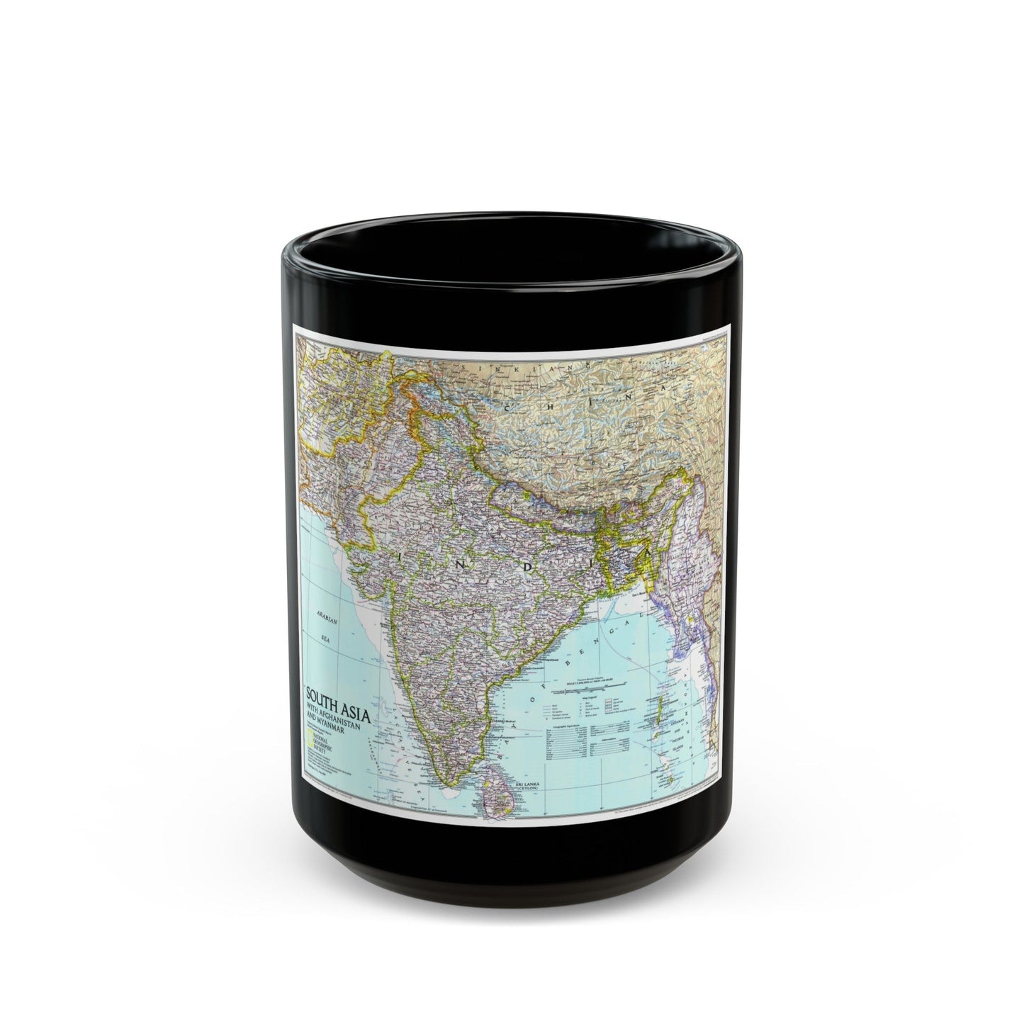 Asia - South with Afghanistan and Myanmar (1997) (Map) Black Coffee Mug-15oz-The Sticker Space