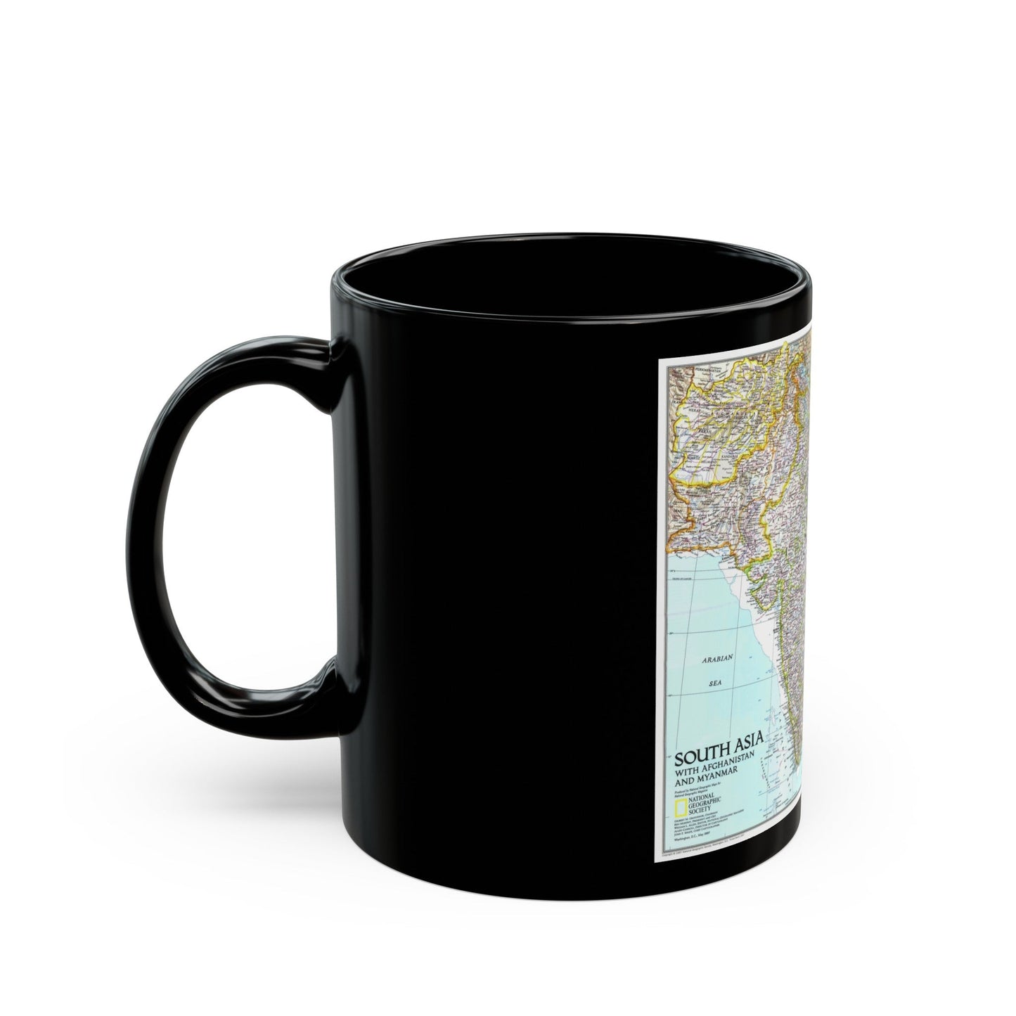 Asia - South with Afghanistan and Myanmar (1997) (Map) Black Coffee Mug-The Sticker Space