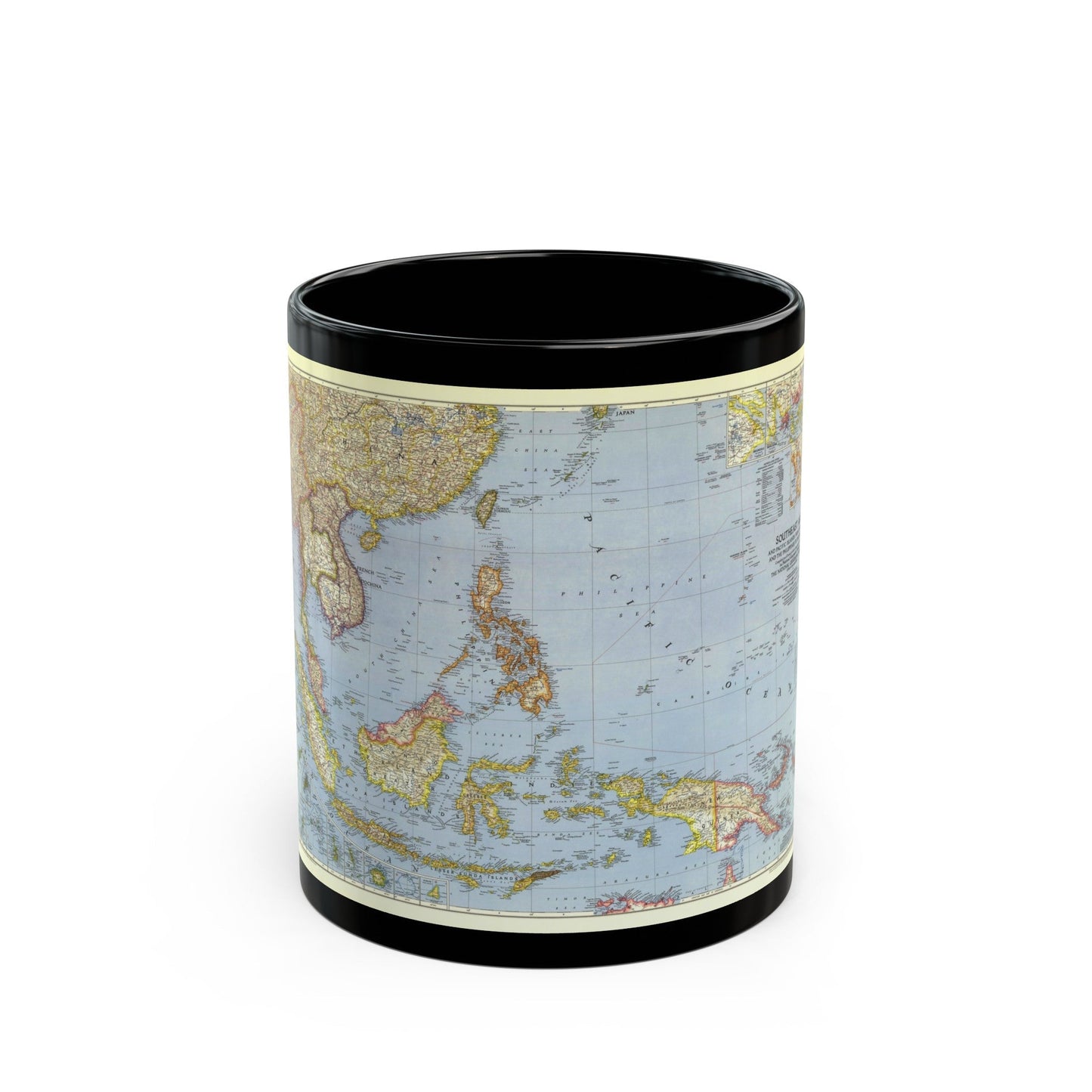 Asia - Southeast (1944) (Map) Black Coffee Mug-11oz-The Sticker Space