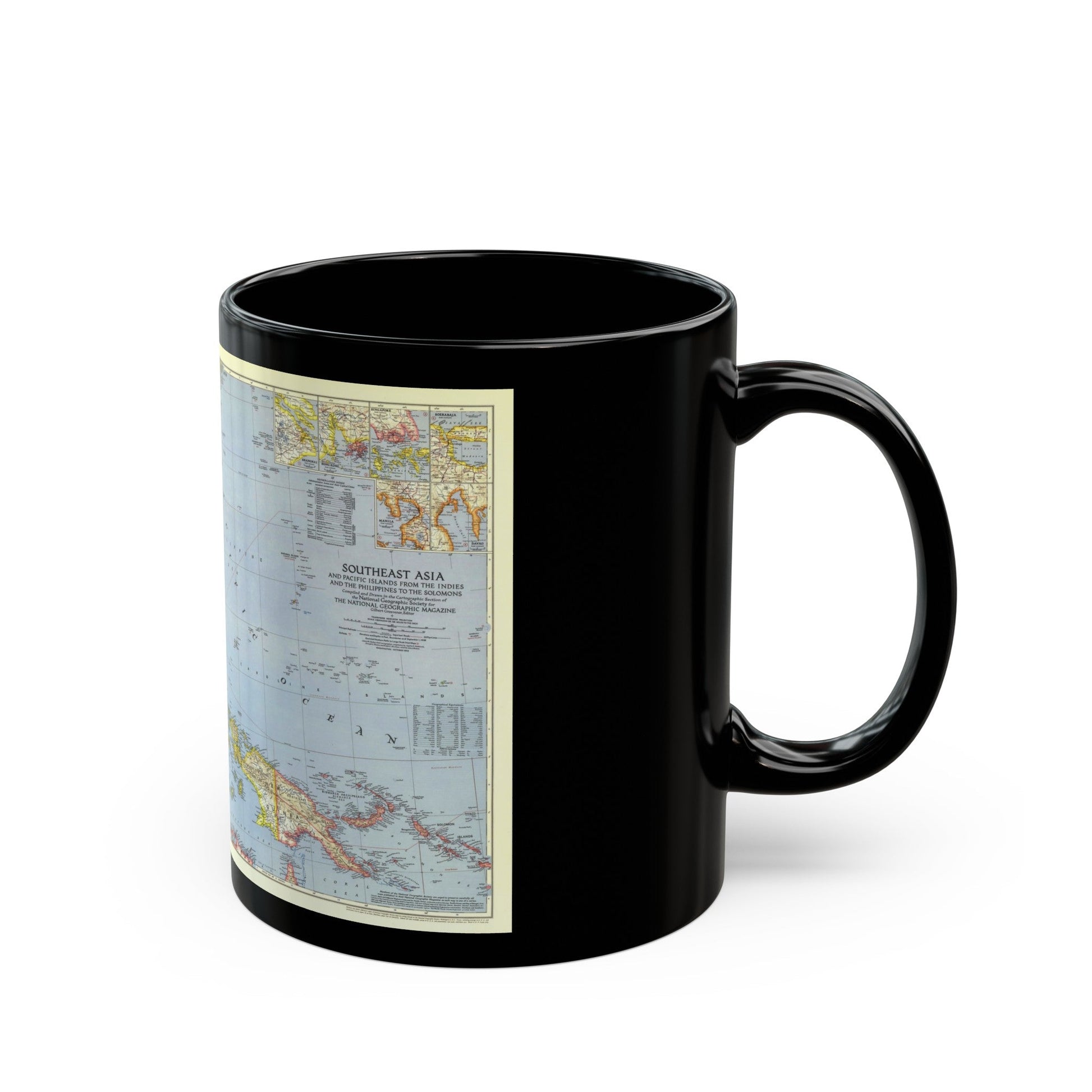 Asia - Southeast (1944) (Map) Black Coffee Mug-The Sticker Space