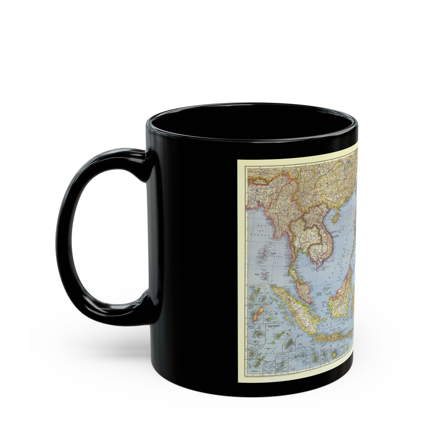 Asia - Southeast (1944) (Map) Black Coffee Mug-The Sticker Space