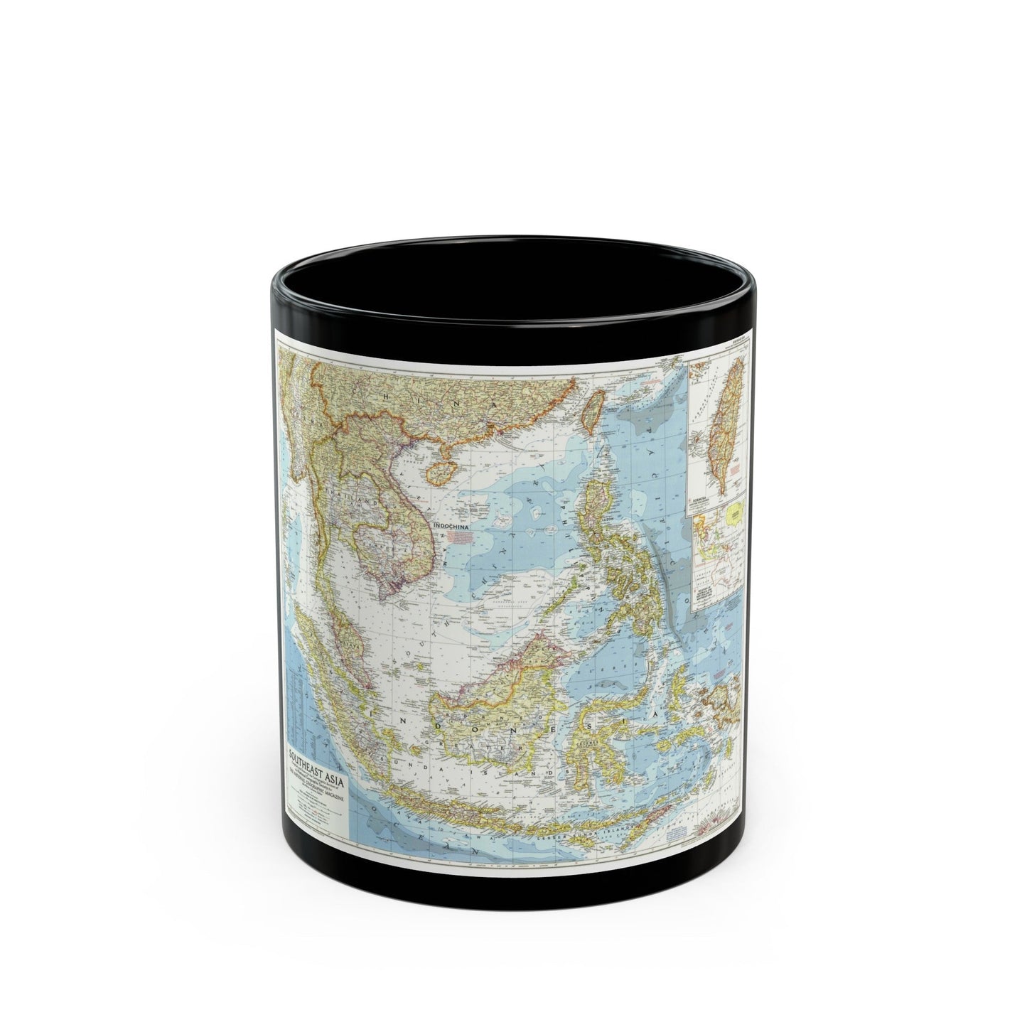 Asia - Southeast (1955) (Map) Black Coffee Mug-11oz-The Sticker Space