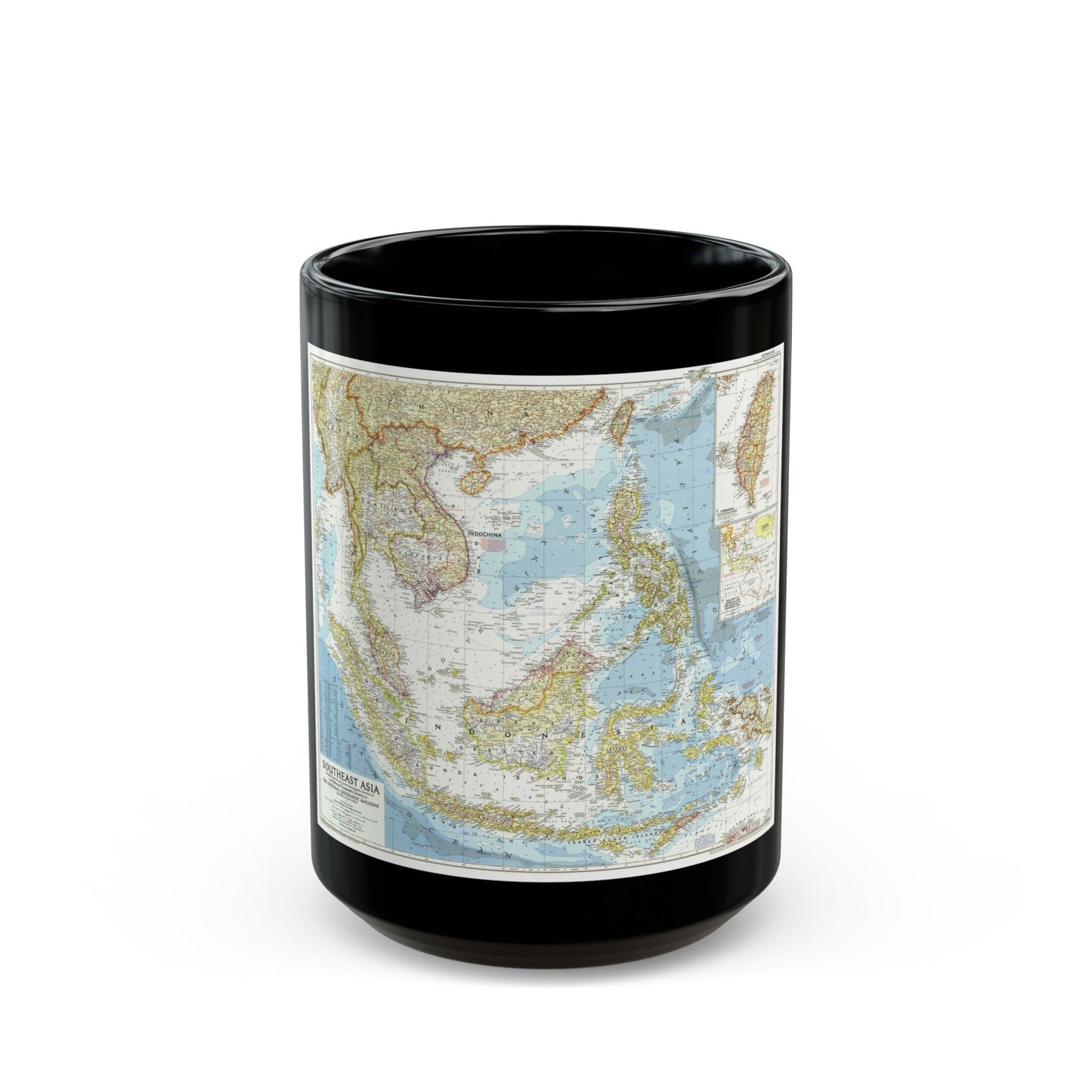 Asia - Southeast (1955) (Map) Black Coffee Mug-15oz-The Sticker Space