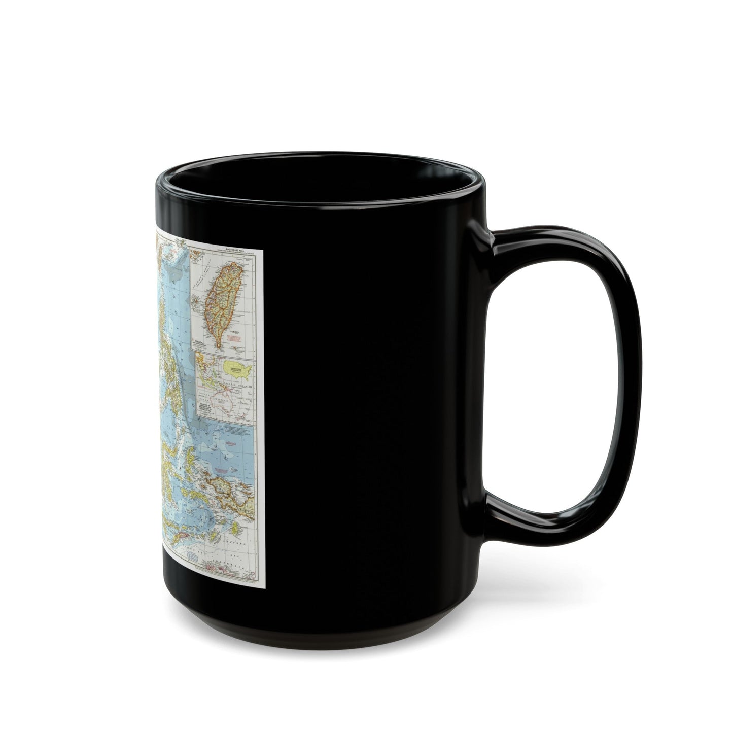 Asia - Southeast (1955) (Map) Black Coffee Mug-The Sticker Space