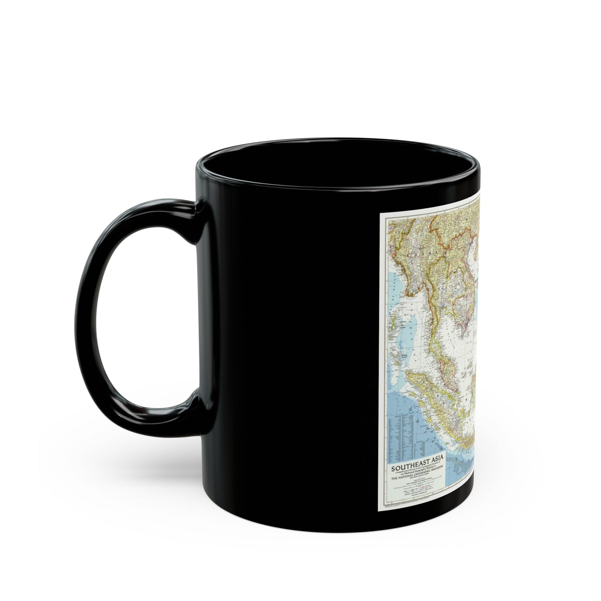 Asia - Southeast (1955) (Map) Black Coffee Mug-The Sticker Space