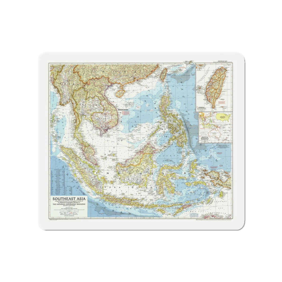 Asia - Southeast (1955) (Map) Refrigerator Magnet-3" x 3"-The Sticker Space