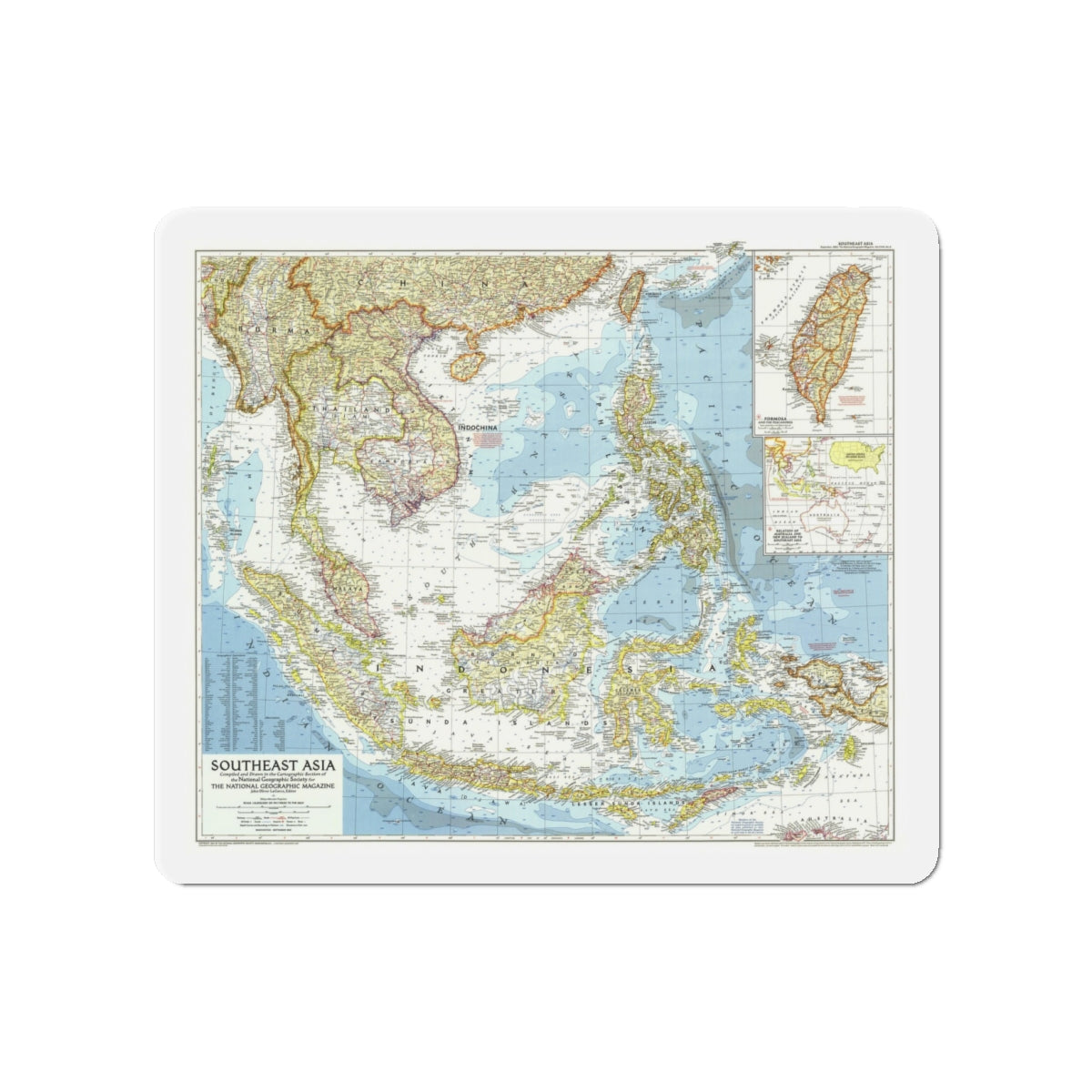 Asia - Southeast (1955) (Map) Refrigerator Magnet-4" x 4"-The Sticker Space