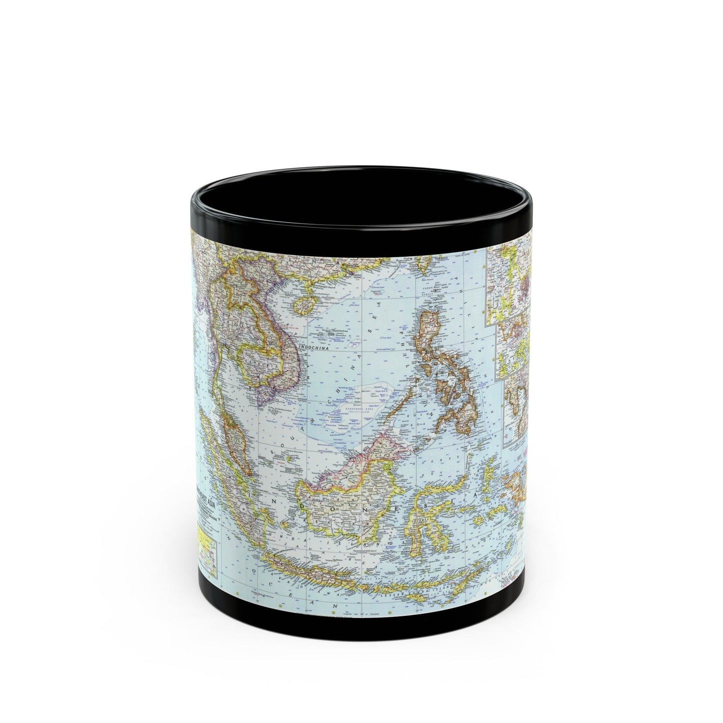 Asia - Southeast (1961) (Map) Black Coffee Mug-11oz-The Sticker Space