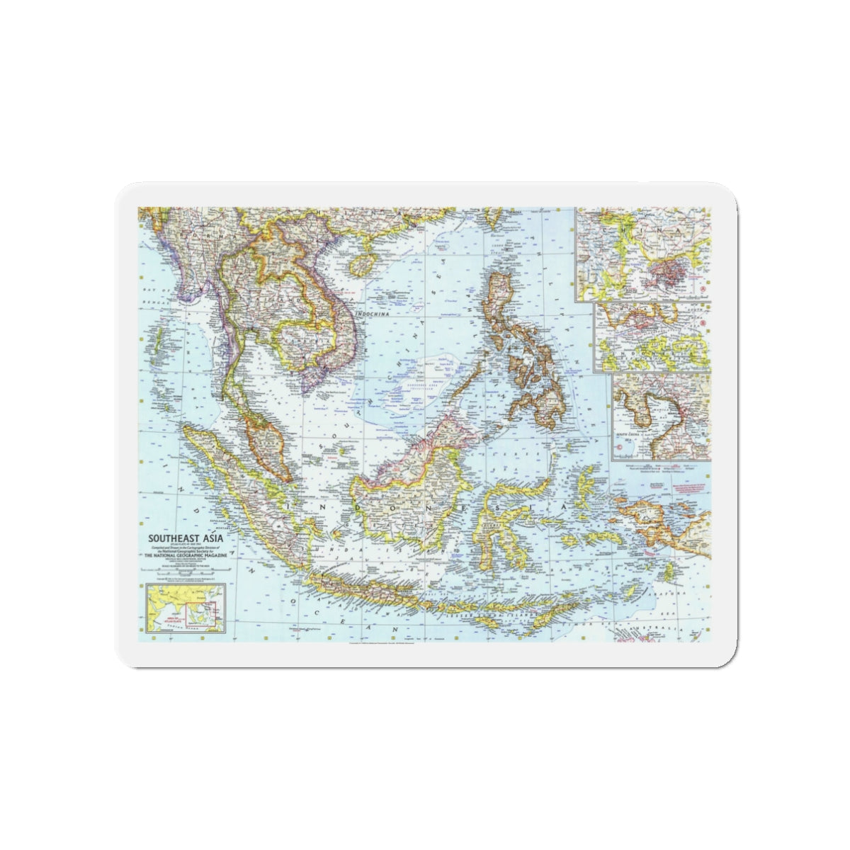 Asia - Southeast (1961) (Map) Refrigerator Magnet-3" x 3"-The Sticker Space