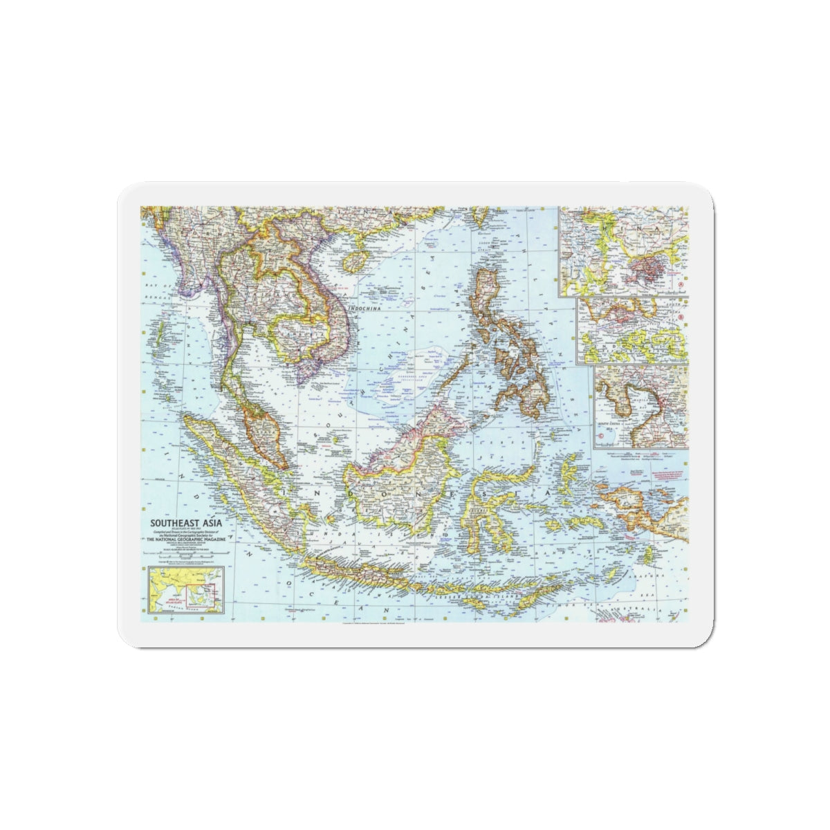 Asia - Southeast (1961) (Map) Refrigerator Magnet-4" x 4"-The Sticker Space