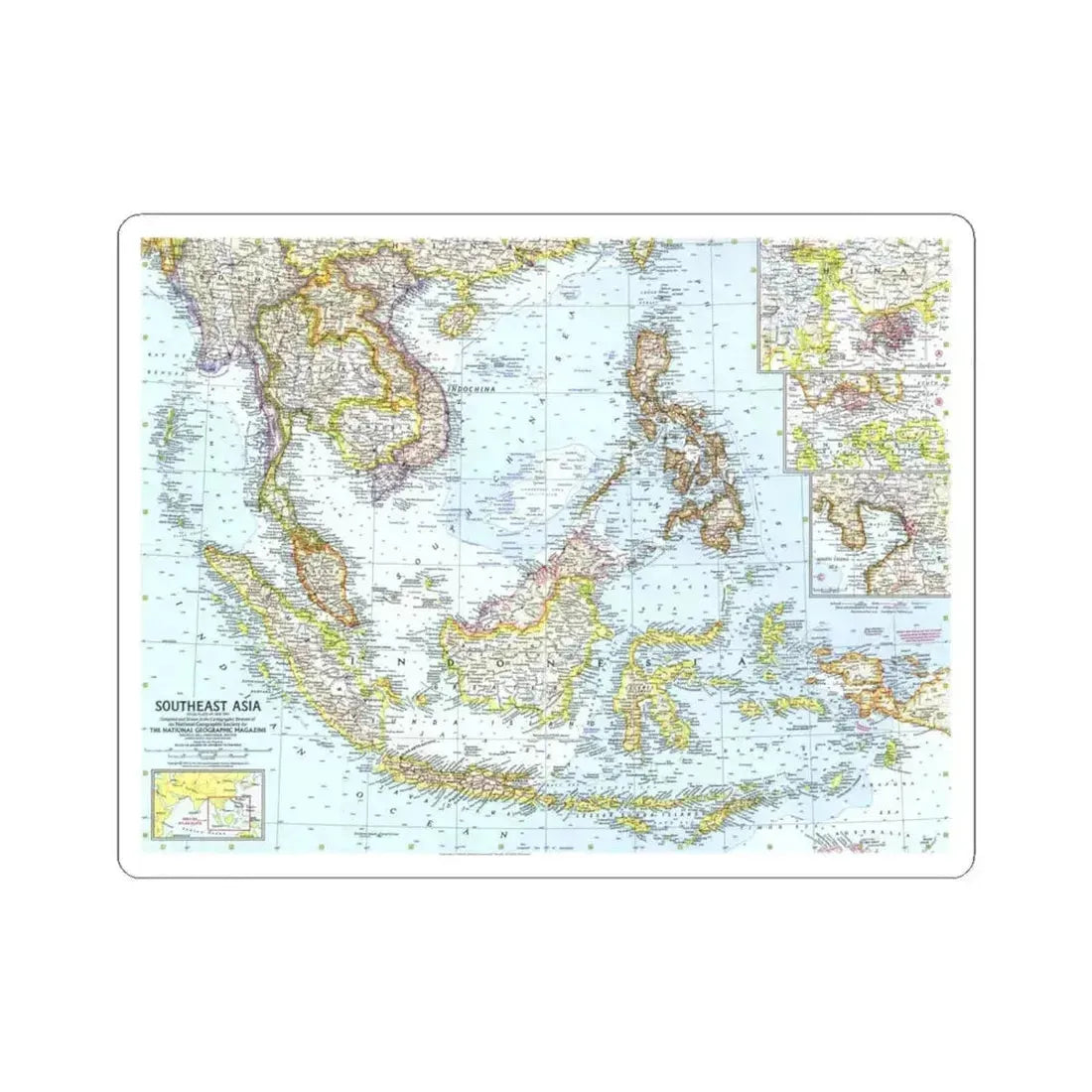 Asia - Southeast (1961) (Map) STICKER Vinyl Kiss-Cut Decal 6 Inch White - The Sticker Space