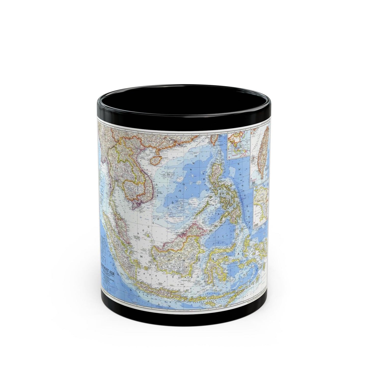 Asia - Southeast (1968) (Map) Black Coffee Mug-11oz-The Sticker Space