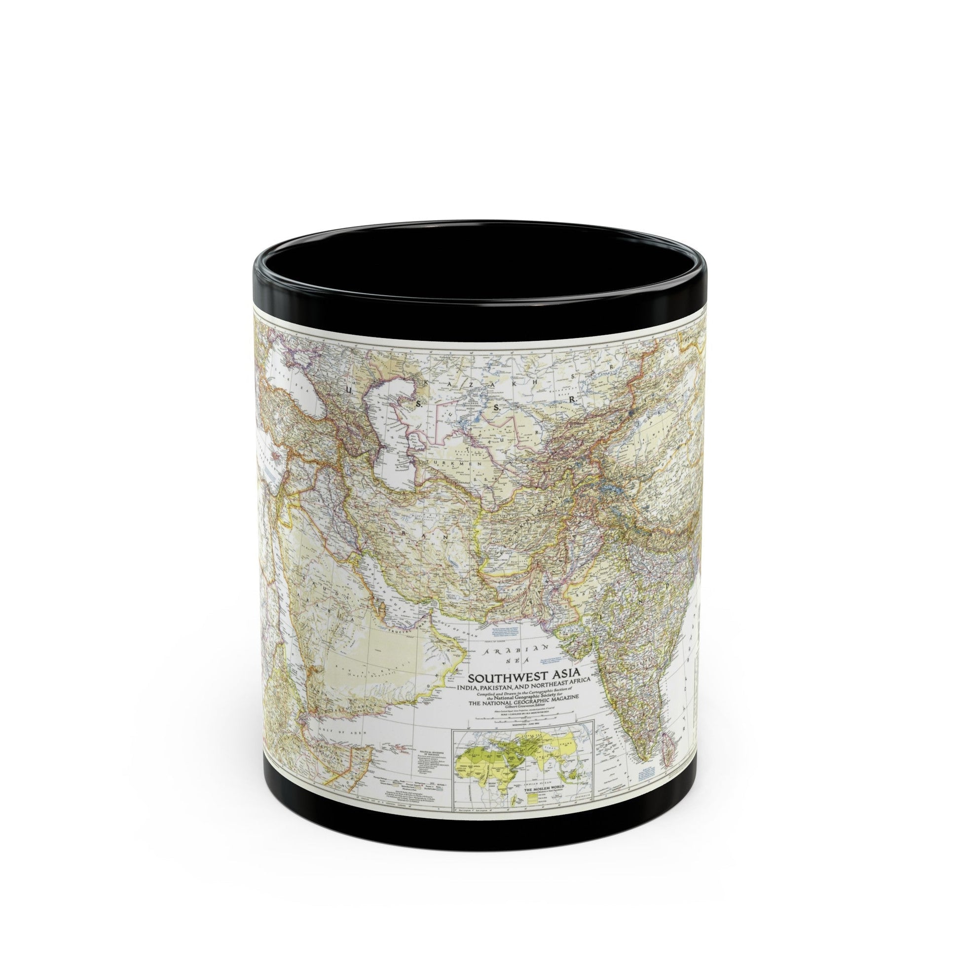 Asia - Southwest (1952) (Map) Black Coffee Mug-11oz-The Sticker Space