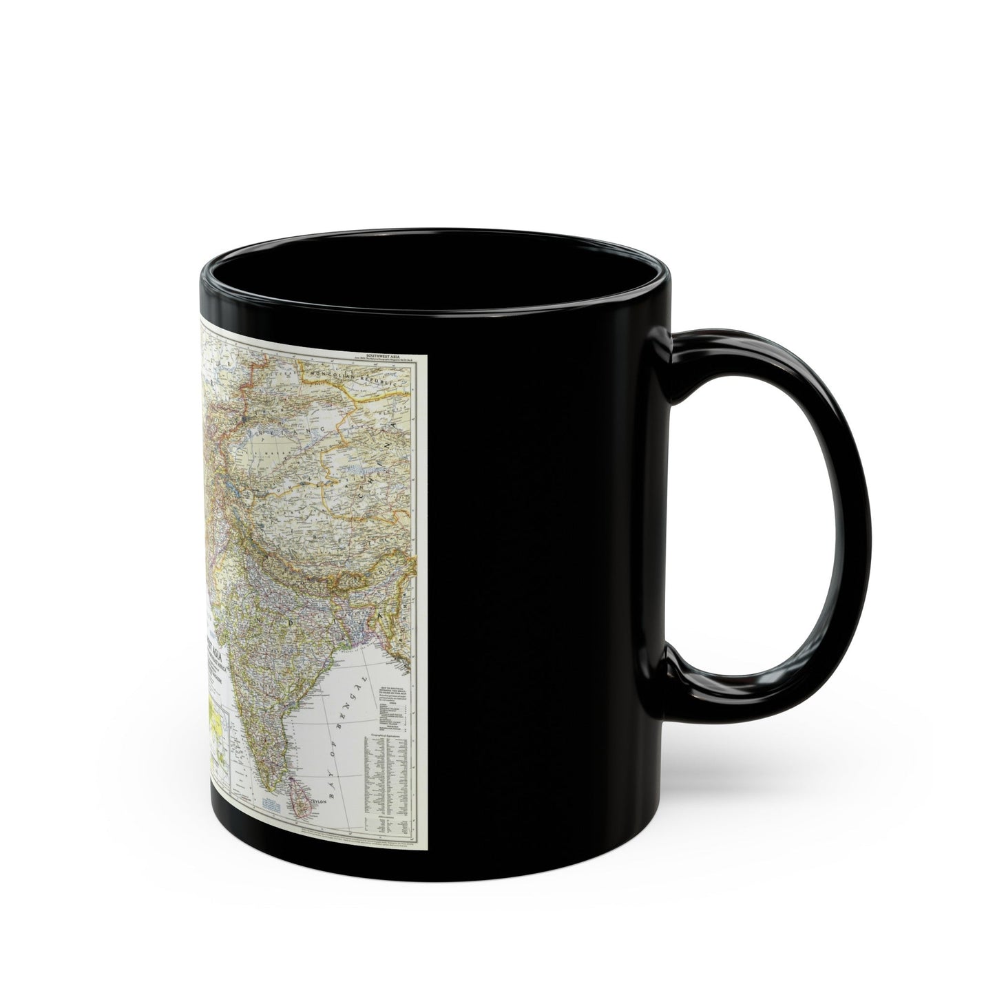 Asia - Southwest (1952) (Map) Black Coffee Mug-The Sticker Space