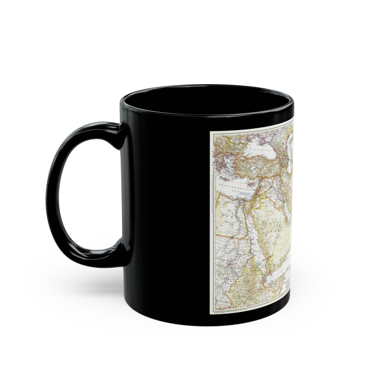 Asia - Southwest (1952) (Map) Black Coffee Mug-The Sticker Space