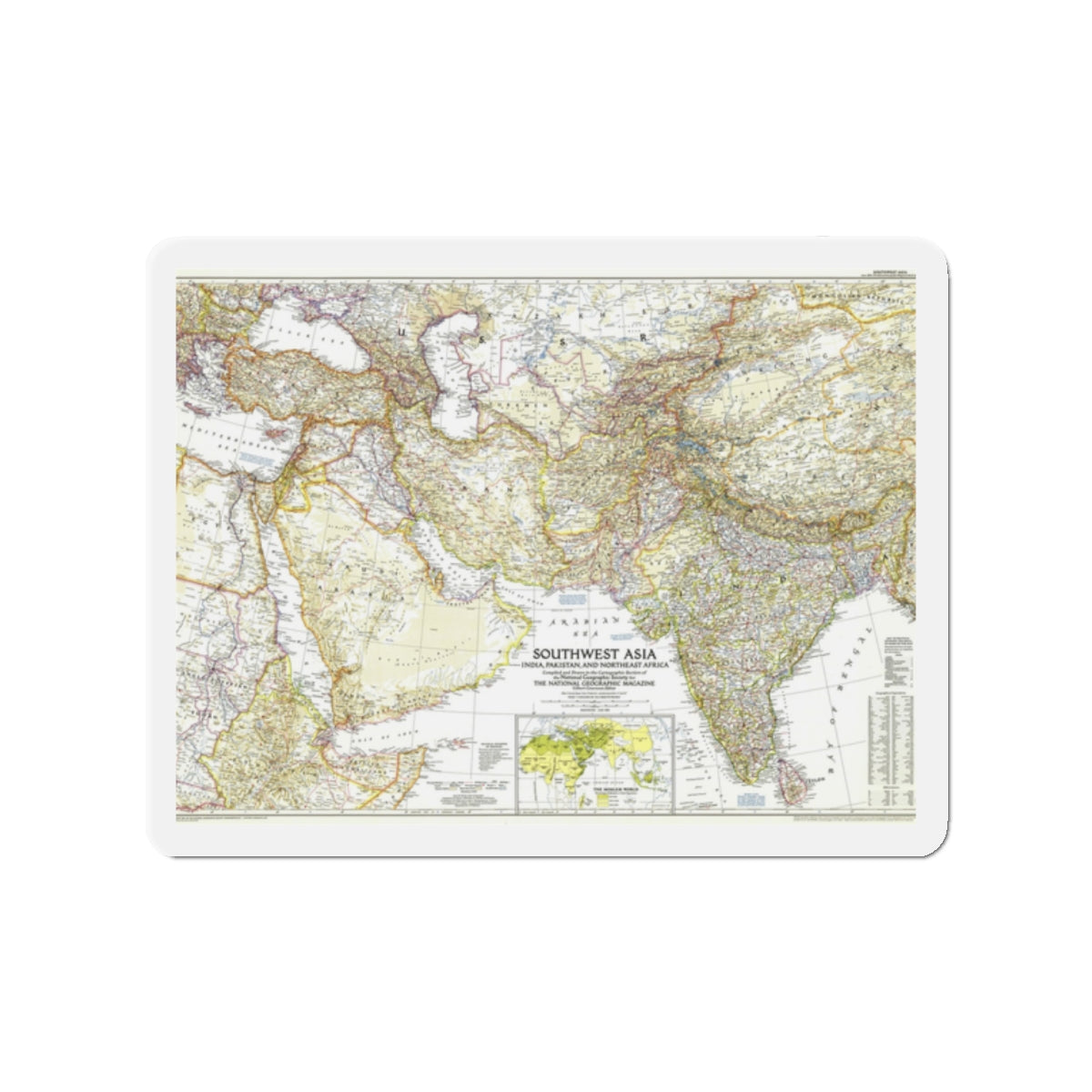 Asia - Southwest (1952) (Map) Refrigerator Magnet-2" x 2"-The Sticker Space