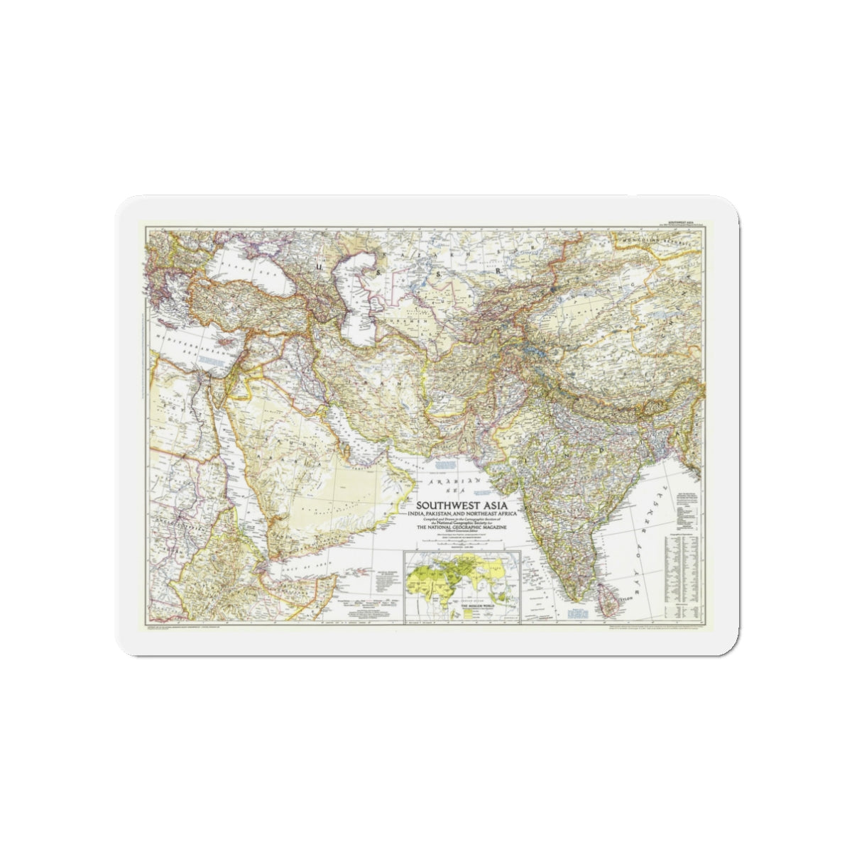 Asia - Southwest (1952) (Map) Refrigerator Magnet-3" x 3"-The Sticker Space