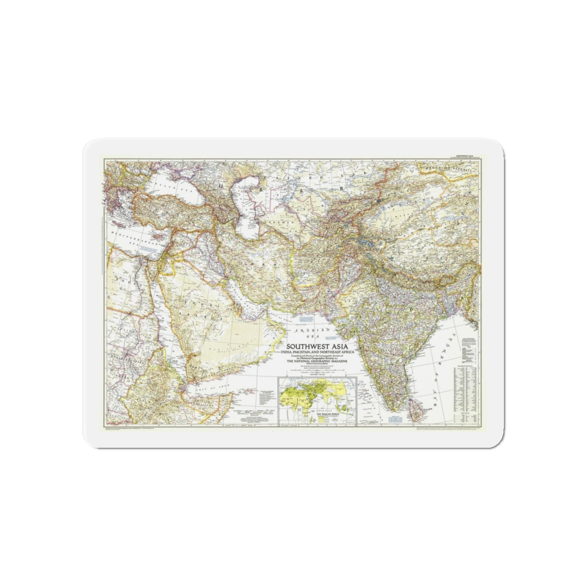 Asia - Southwest (1952) (Map) Refrigerator Magnet-4" x 4"-The Sticker Space