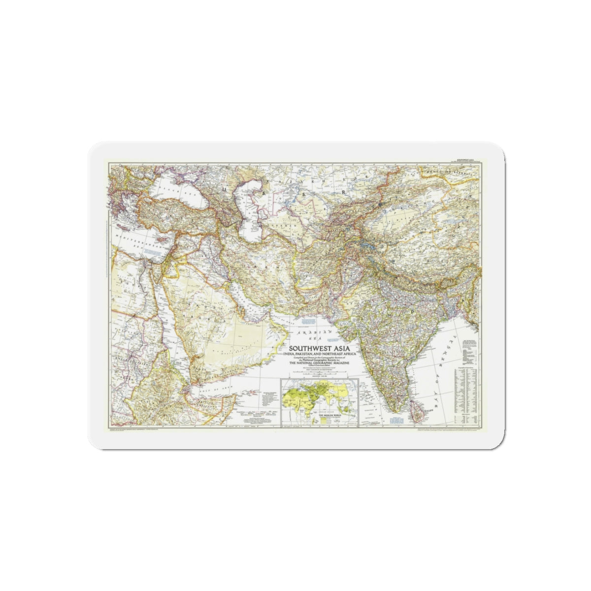 Asia - Southwest (1952) (Map) Refrigerator Magnet-5" x 5"-The Sticker Space