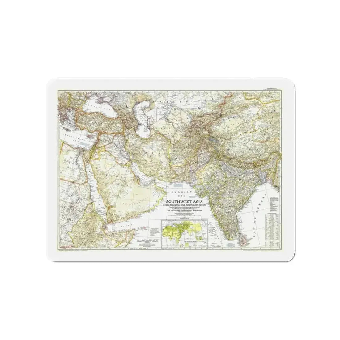 Asia - Southwest (1952) (Map) Refrigerator Magnet - The Sticker Space