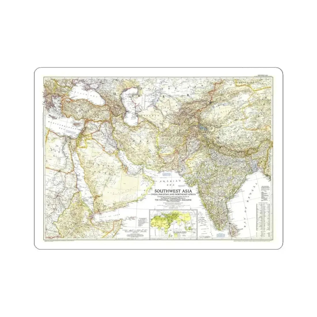 Asia - Southwest (1952) (Map) STICKER Vinyl Kiss-Cut Decal 6 Inch White - The Sticker Space