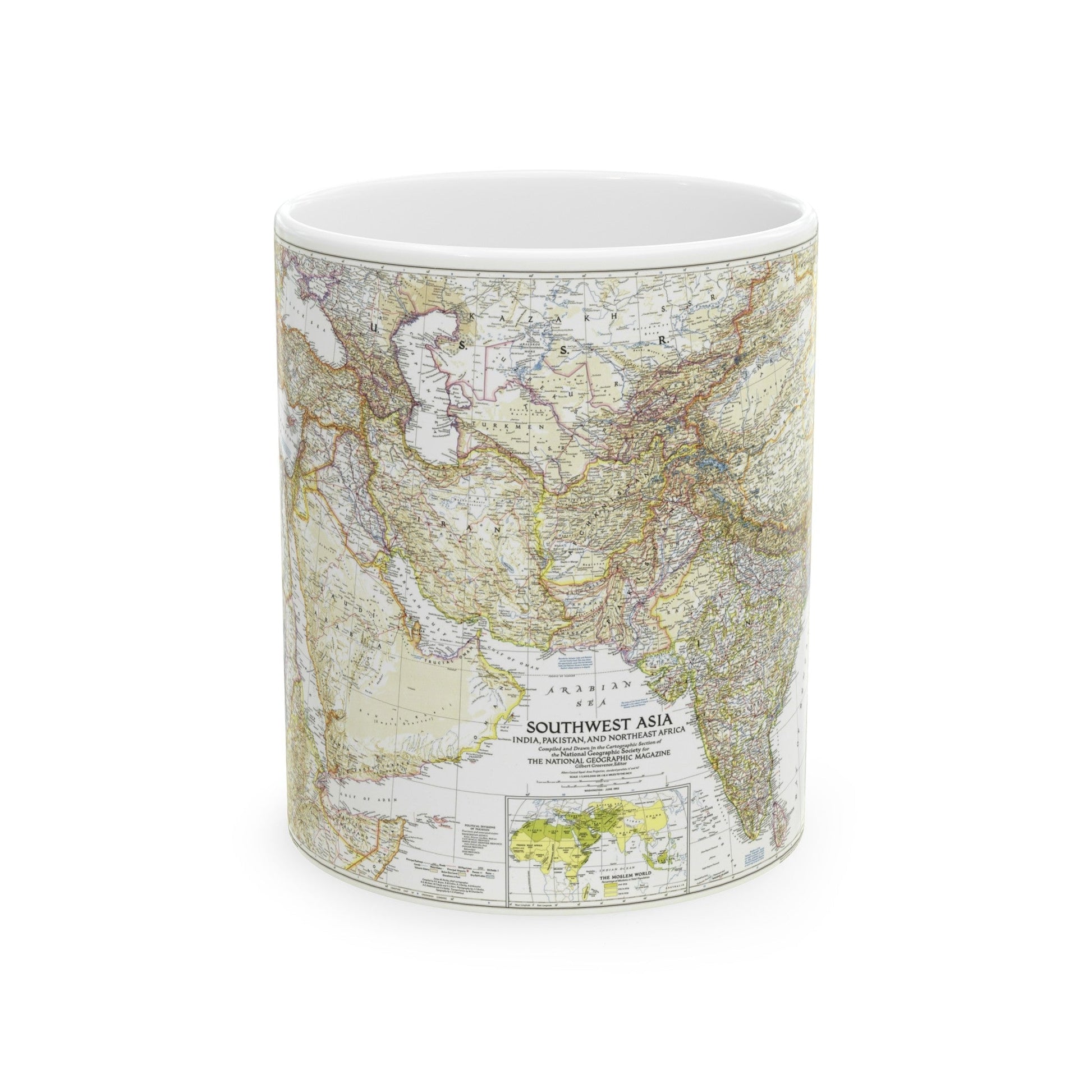 Asia - Southwest (1952) (Map) White Coffee Mug-11oz-The Sticker Space