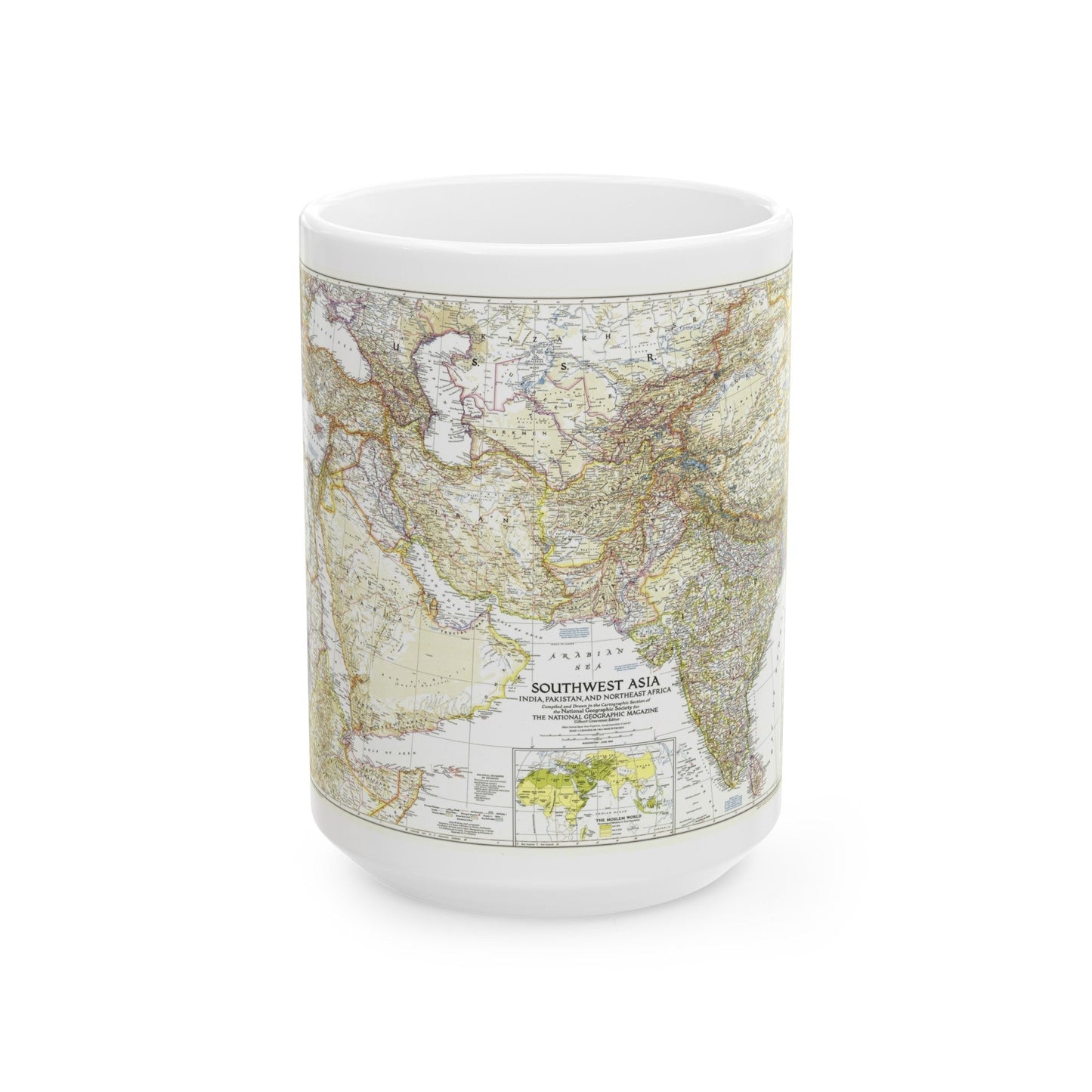 Asia - Southwest (1952) (Map) White Coffee Mug-15oz-The Sticker Space