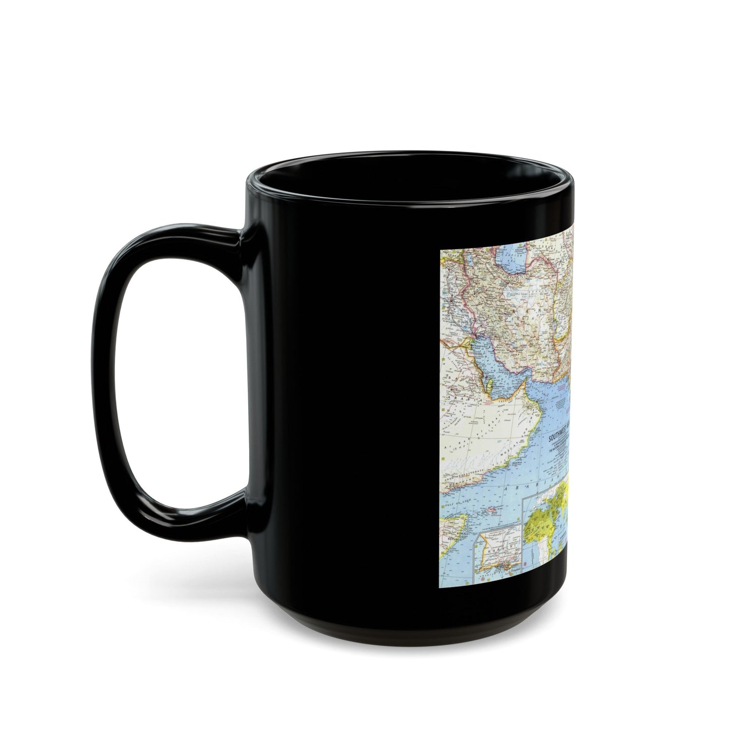 Asia - Southwest (1963) (Map) Black Coffee Mug-The Sticker Space