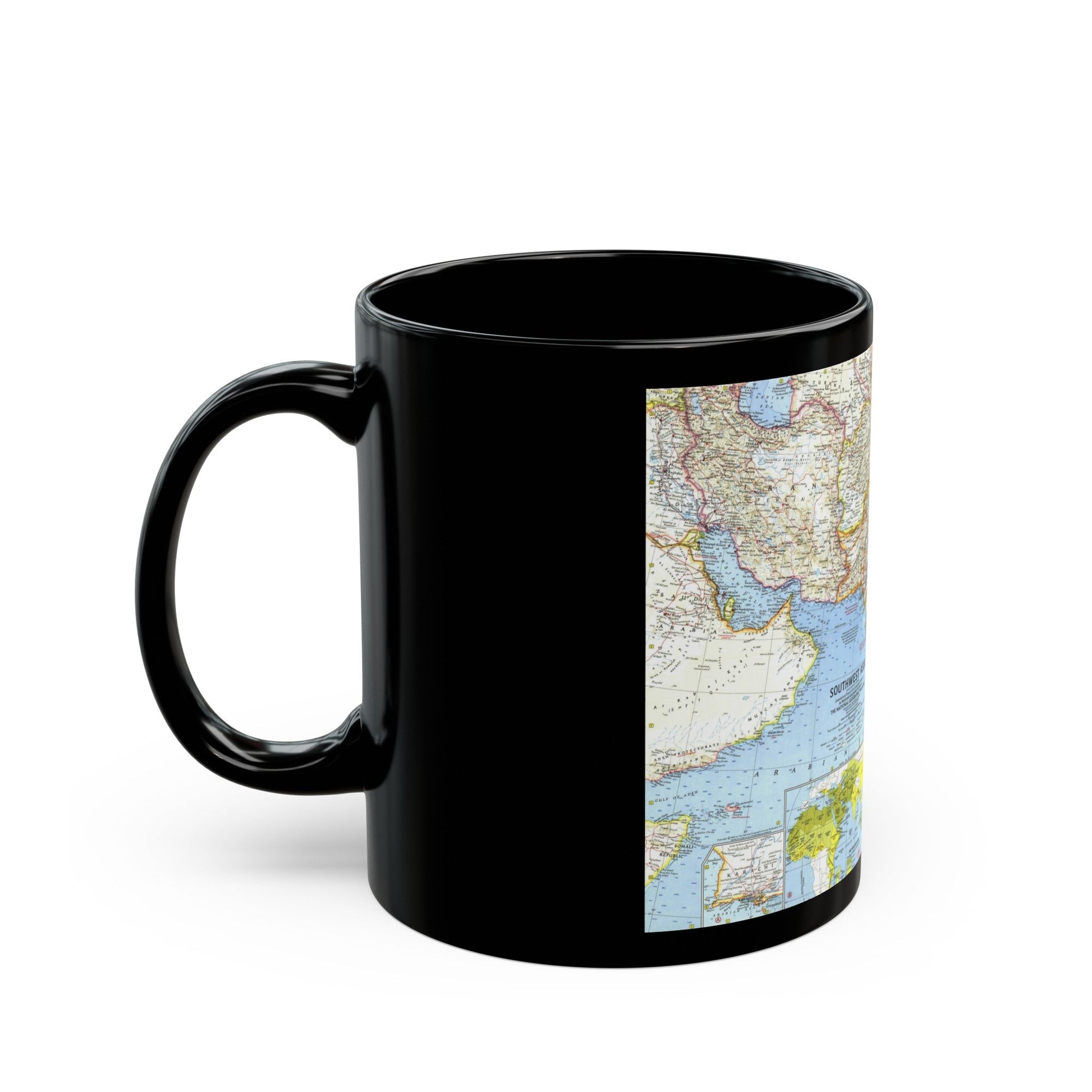 Asia - Southwest (1963) (Map) Black Coffee Mug-The Sticker Space