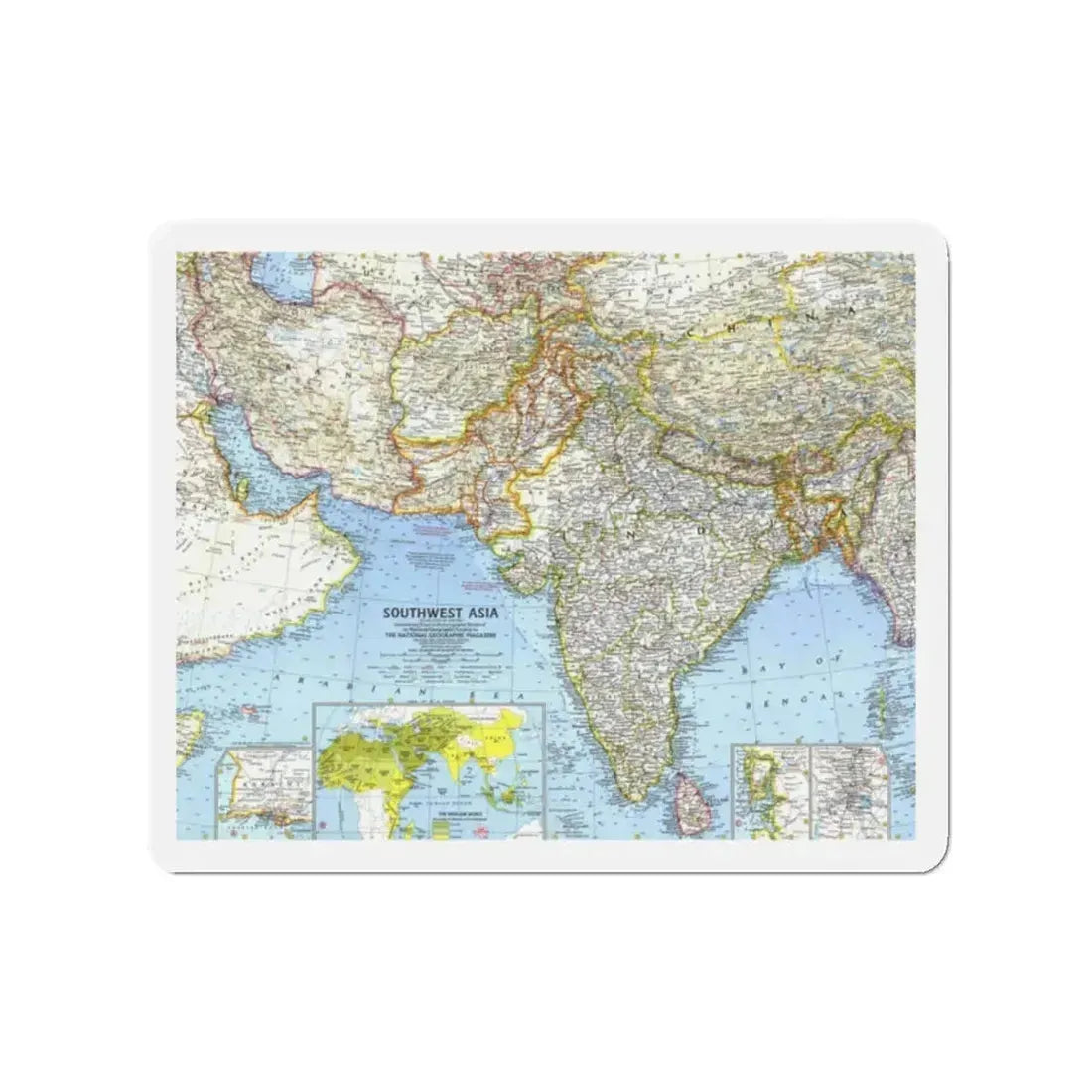 Asia - Southwest (1963) (Map) Refrigerator Magnet 2 Inch - The Sticker Space