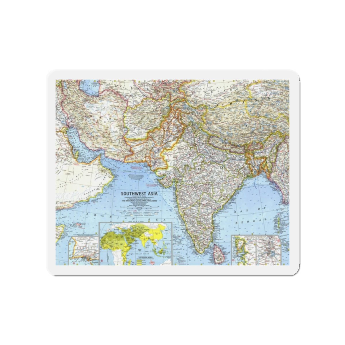 Asia - Southwest (1963) (Map) Refrigerator Magnet-2" x 2"-The Sticker Space