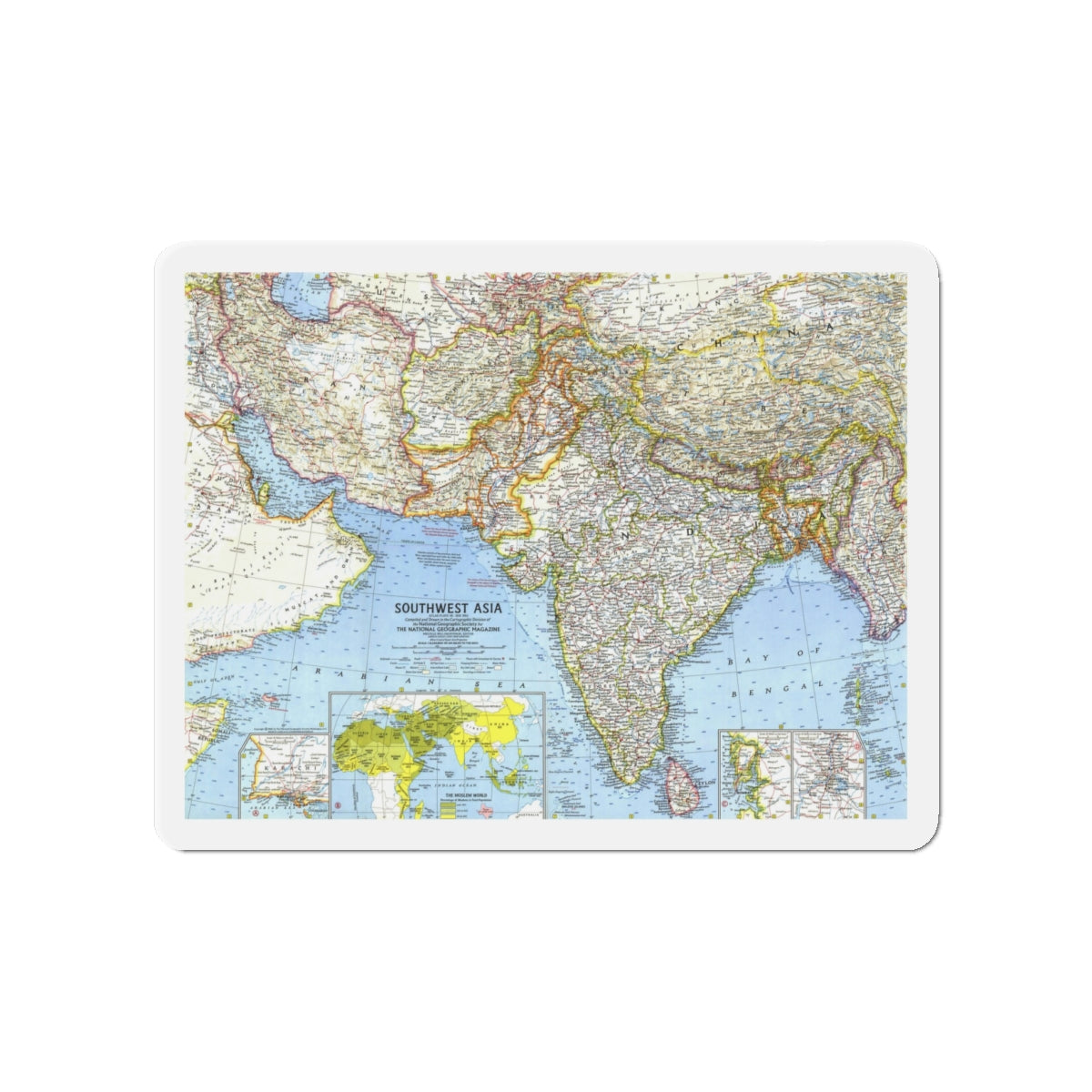 Asia - Southwest (1963) (Map) Refrigerator Magnet-4" x 4"-The Sticker Space